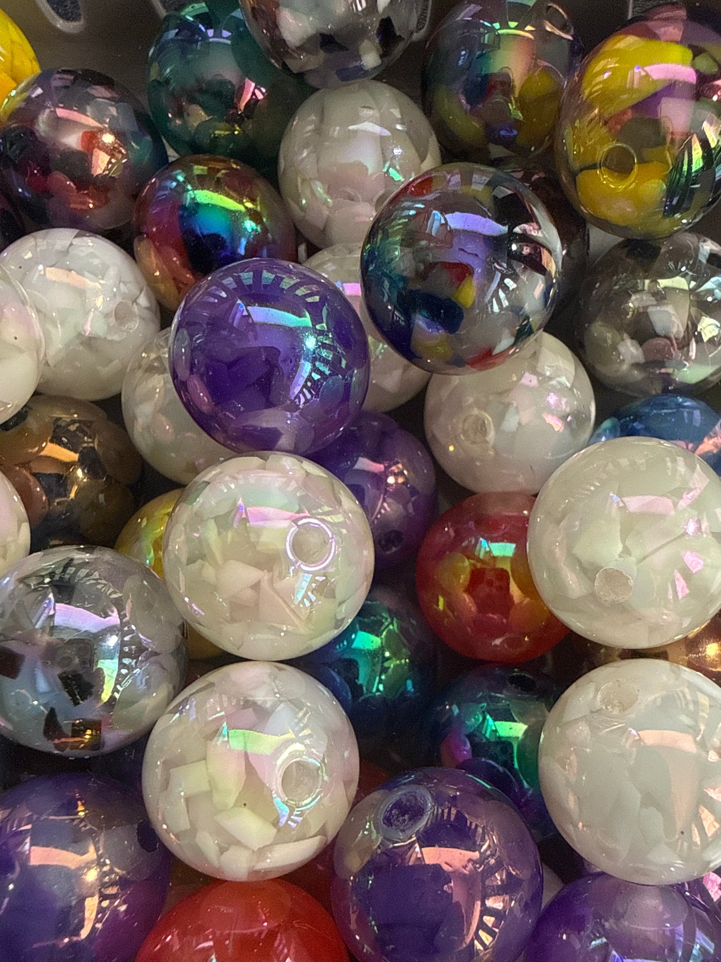 B77- (10PCS) 15mm Mixed Color 3D Confetti inside UVAB Round Acrylic Beads For DIY