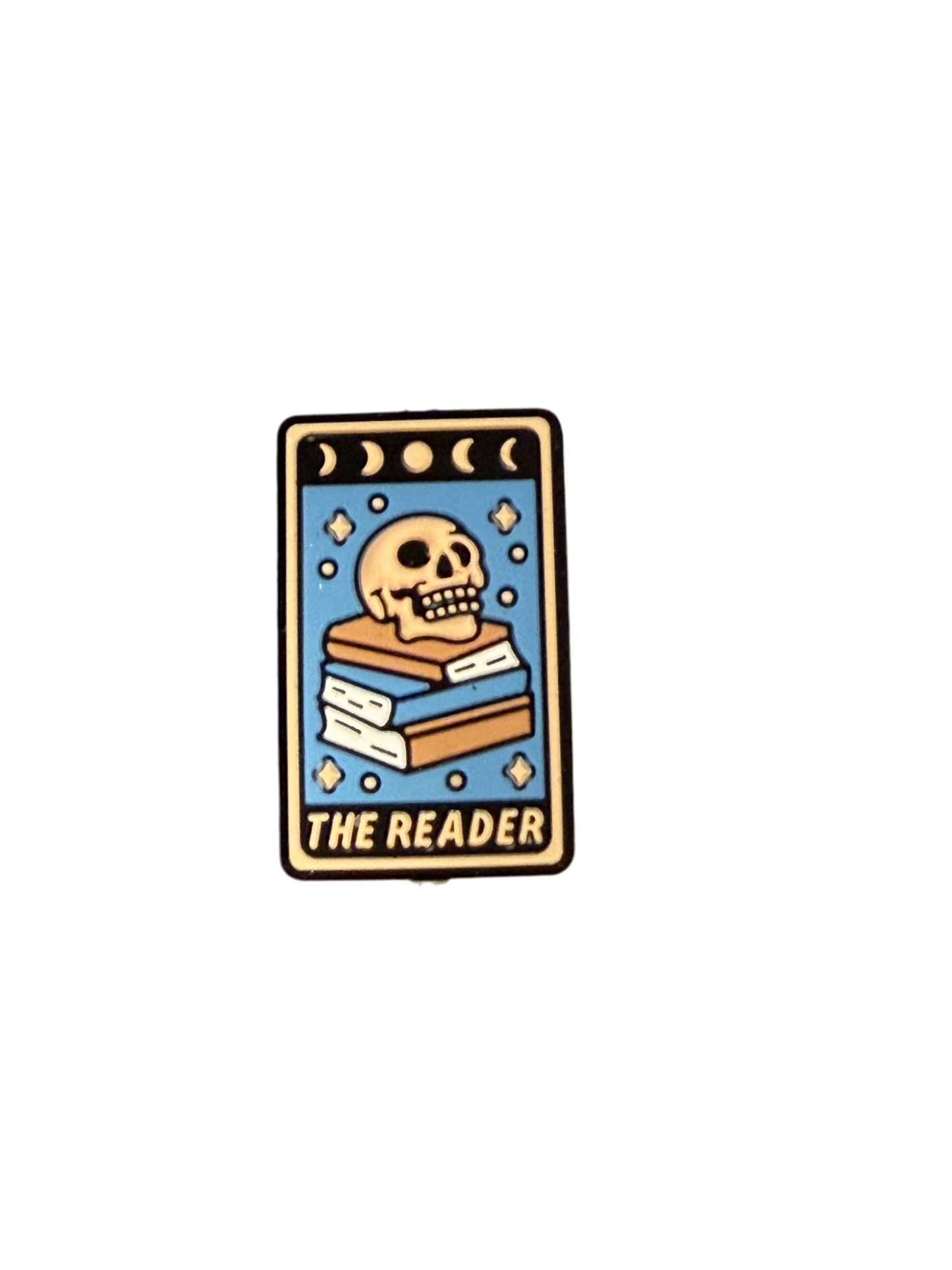 F/S16- (1)PC 1.1" The Reader Skeleton W/Books Card Focal Bead for DIY Keychains, Wristlets, Cup Charms, Car Charms ETC