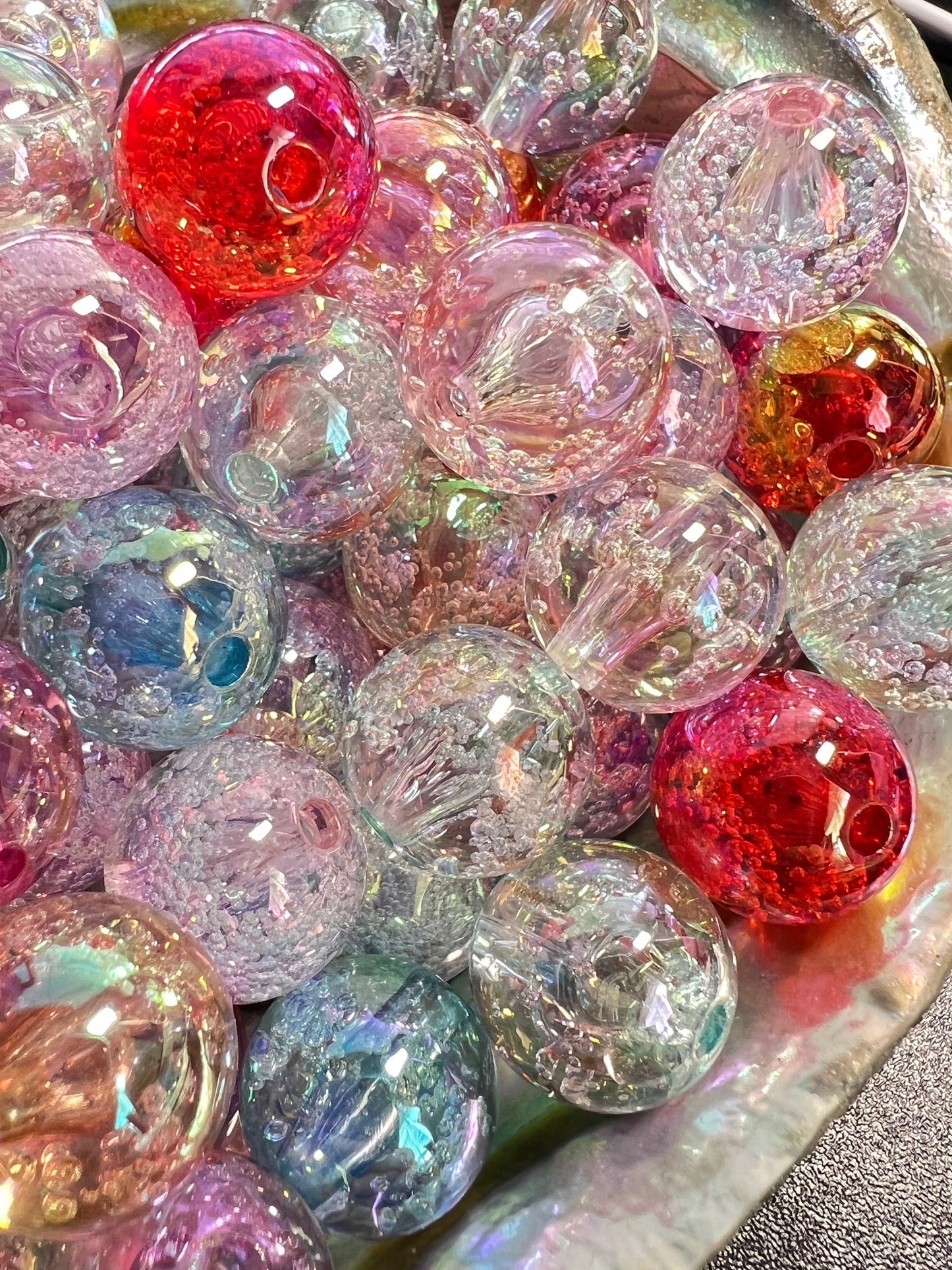 10 PCS- 15mm Multicolored Transparent UVAB Acrylic Galaxy Shimmer Bubble Beads image 3