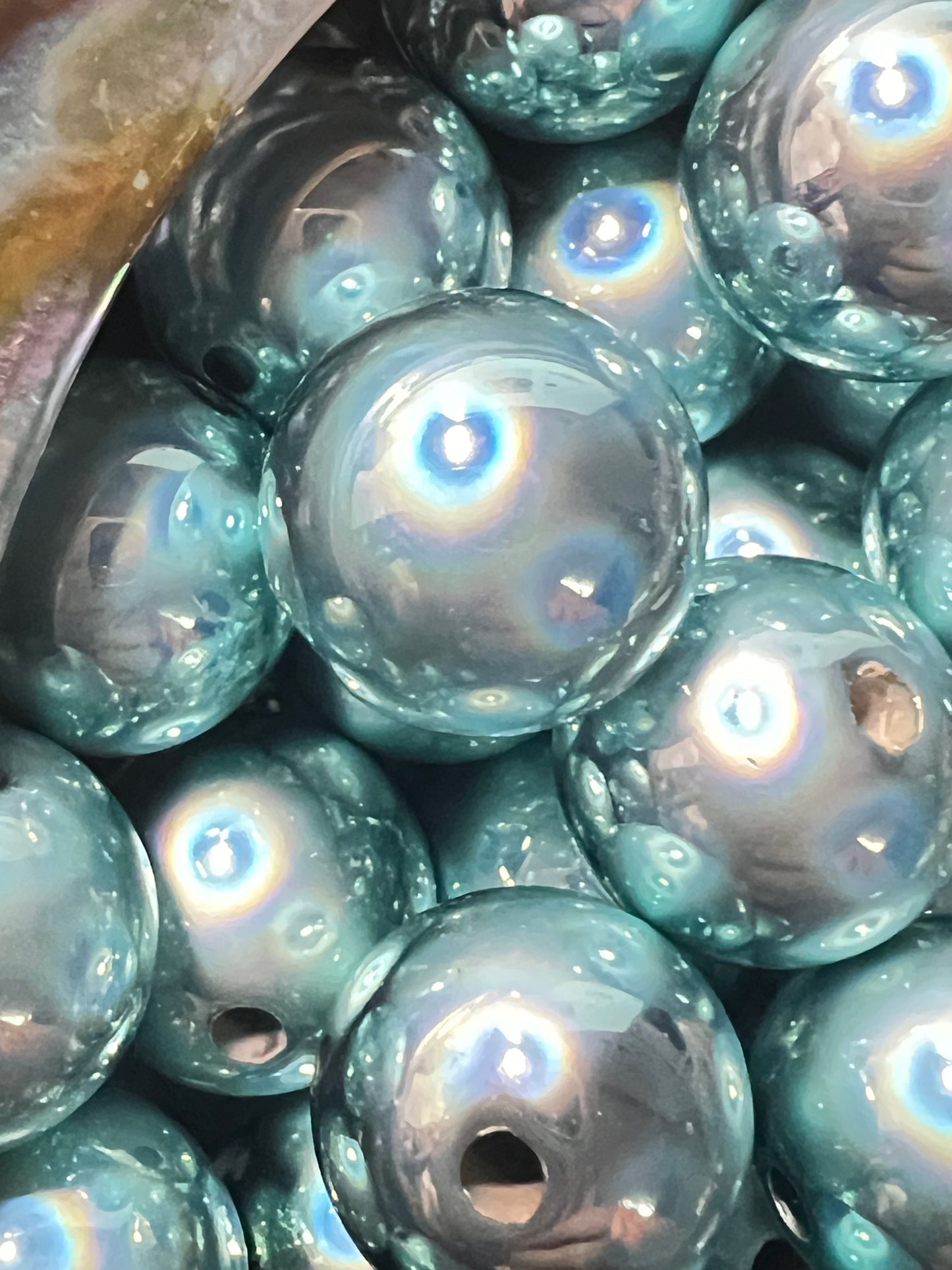 10 PCS - 16mm Teal/Tiffany Blue Glossy Holographic/Metallic Acrylic Beads image 2