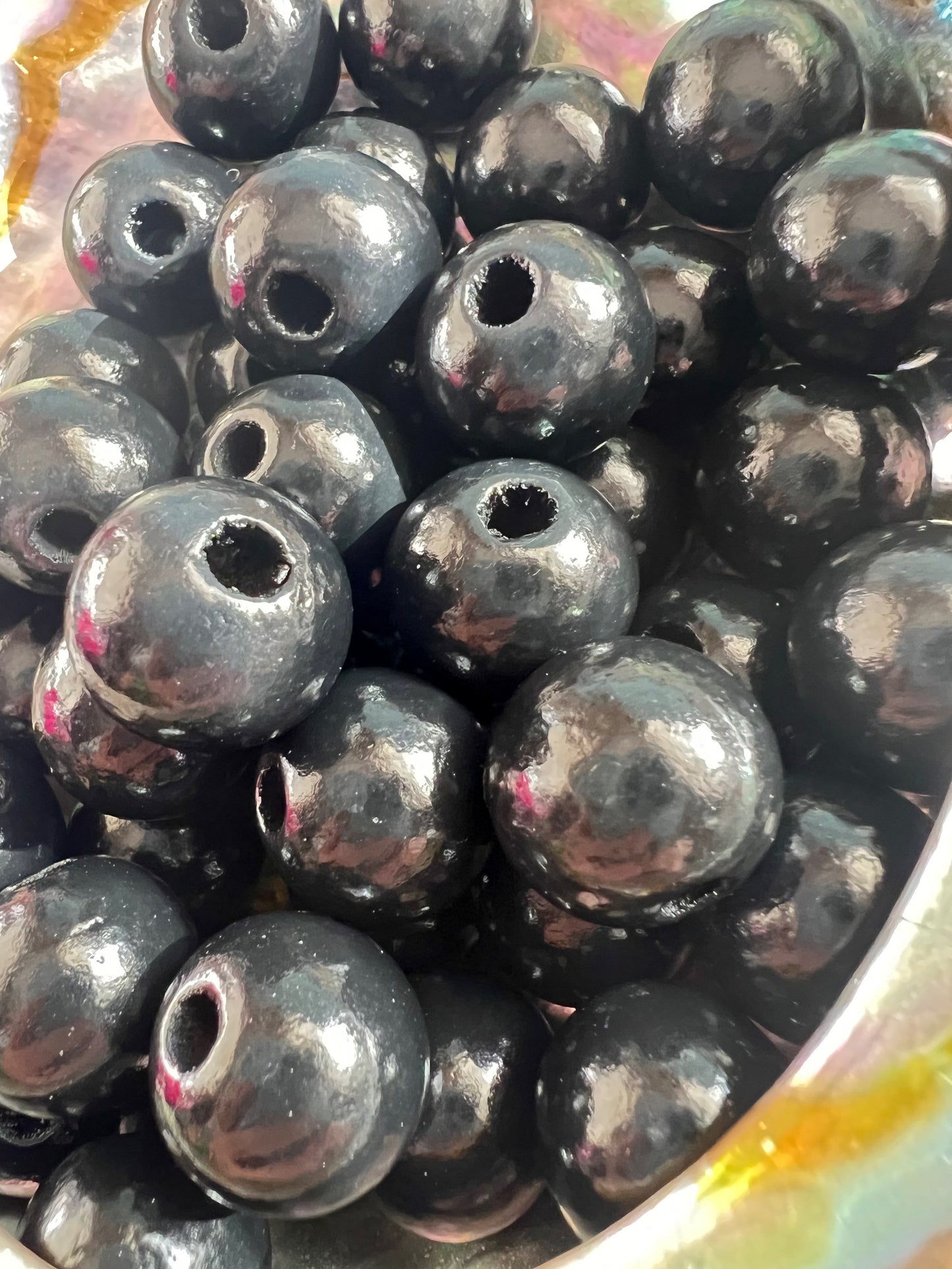 10 PCS- 16mm BLACK Round Wooden Bead image 1