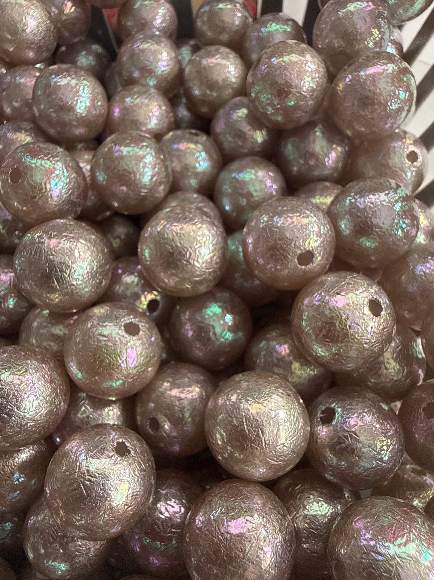 B74- (10PCS) 15mm Crinkle Greige UVAB Round Acrylic Beads For DIY