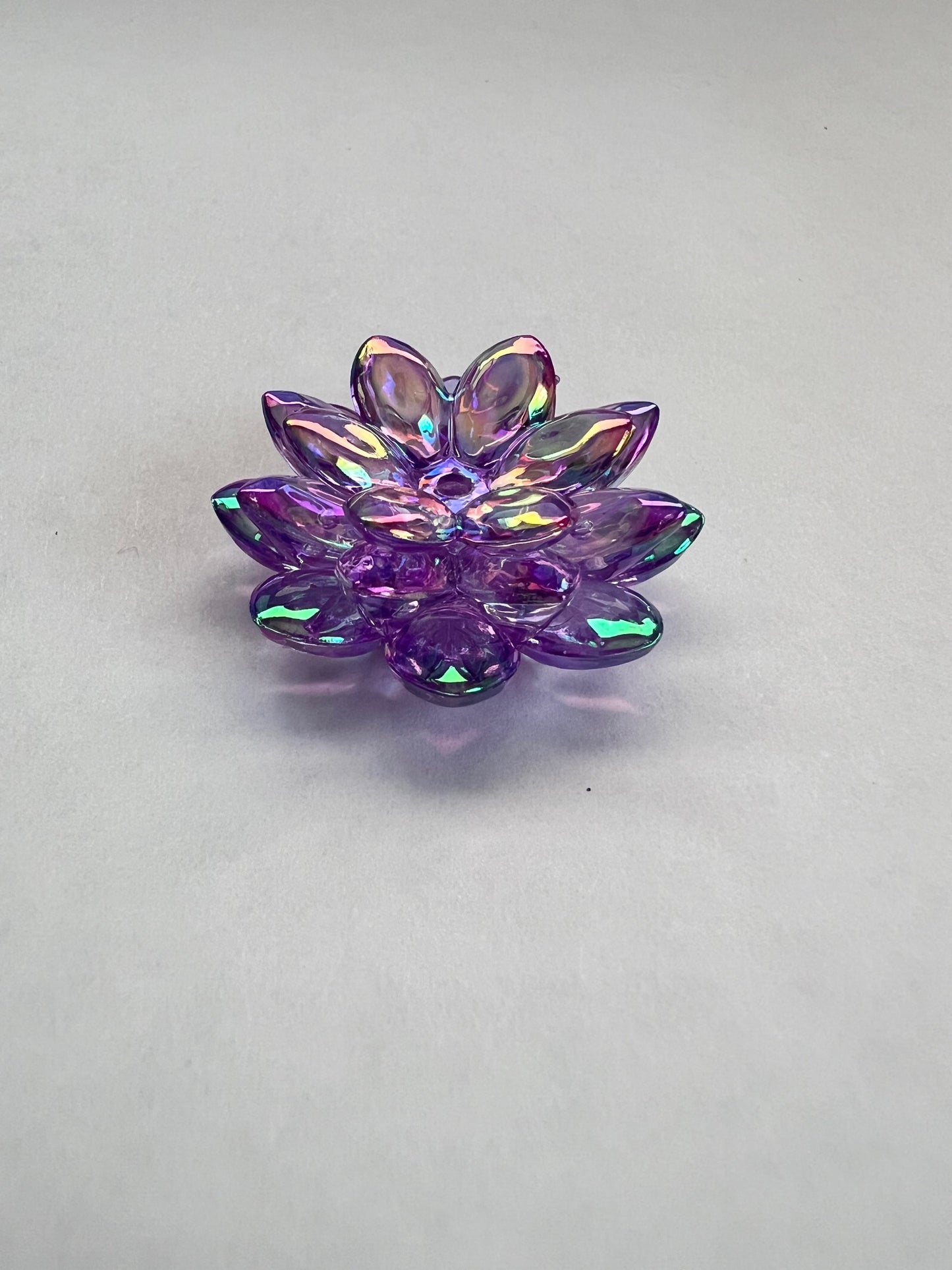 5 SETS-15 Pieces 38mm Lotus Flower Beads Clear PURPLE UVAB Iridescent Rain image 3