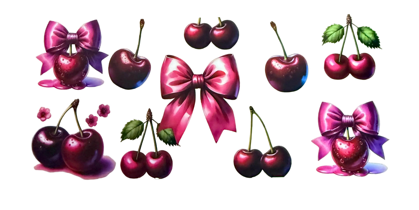 C287- (1PC) CHERRY/BOWS 16OZ UV DTF Transfer Wrap/Sticker for Cup/Tumbler