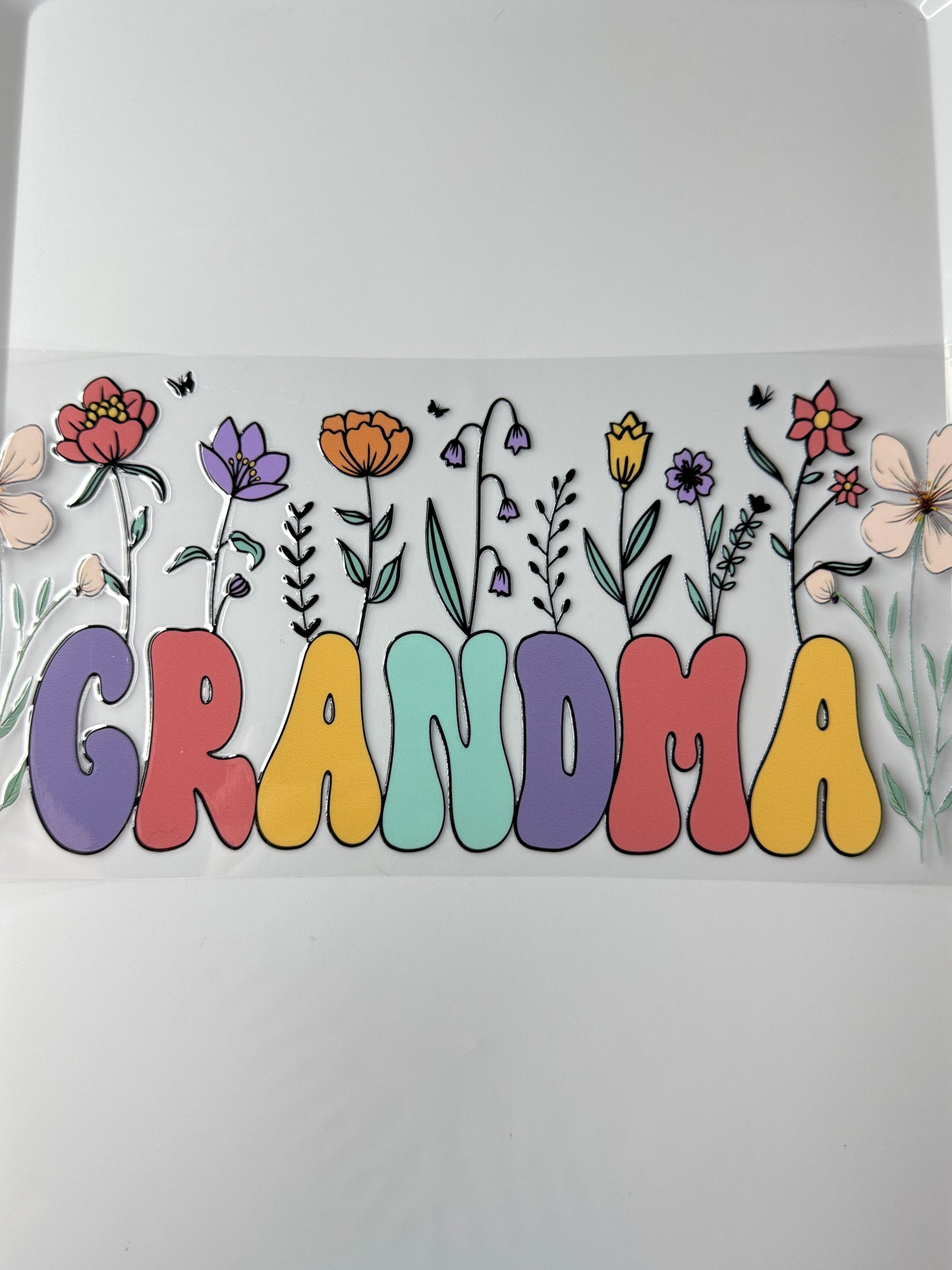 C12- GRANDMA with colorful flowers 16OZ UV DTF Transfer Wrap/Sticker for Cup/Tumbler