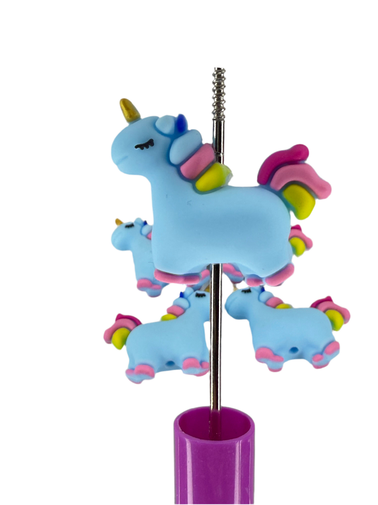 F25- (1)PC 1.1" 3D Light Blue/Rainbow Unicorn Focal Bead for DIY Keychains, Wristlets, Cup Charms, Car Charms ETC