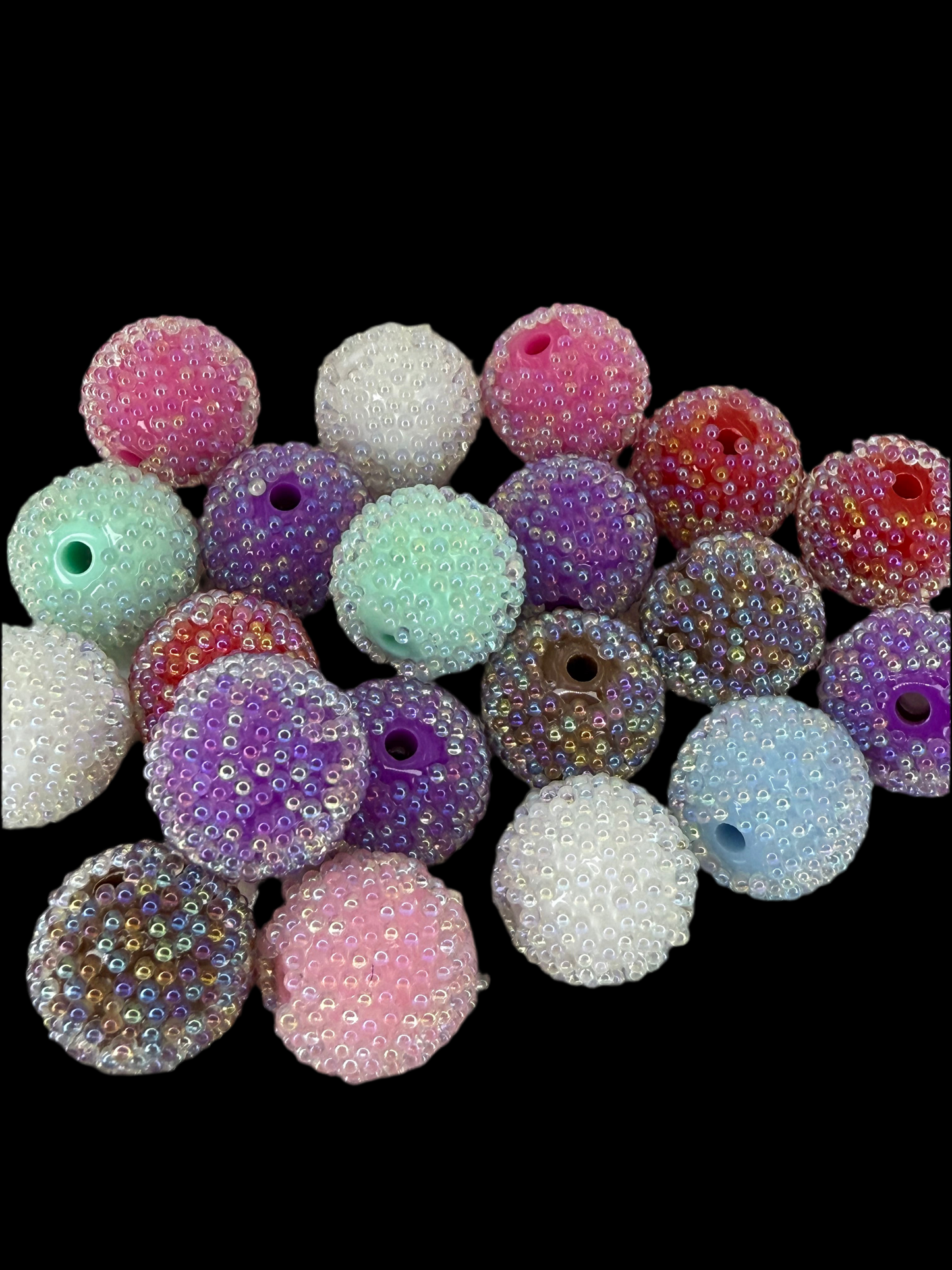 R98- (10PCS) 16mm Mixed Color Bubblegum Acrylic Beads Coated with Mini Clear AB Bubble Beads for DIY