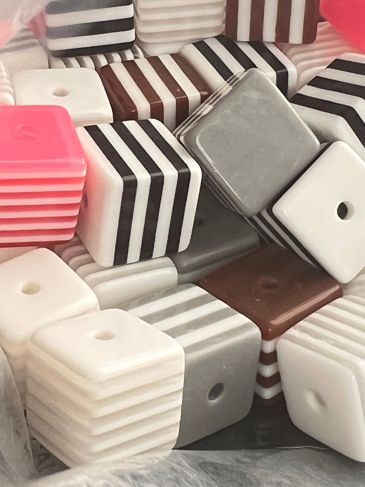 10 PCS - 14mm Multi Color Striped Cube/Square Bead image 4