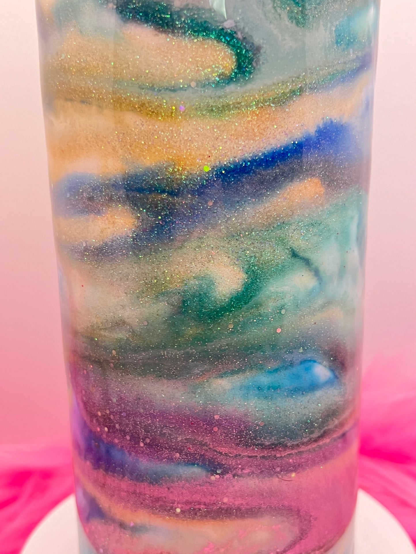 (1)- RTS 30oz Straight Beach Inspired blue/teal/silver ink/Epoxy Tumblere image 3