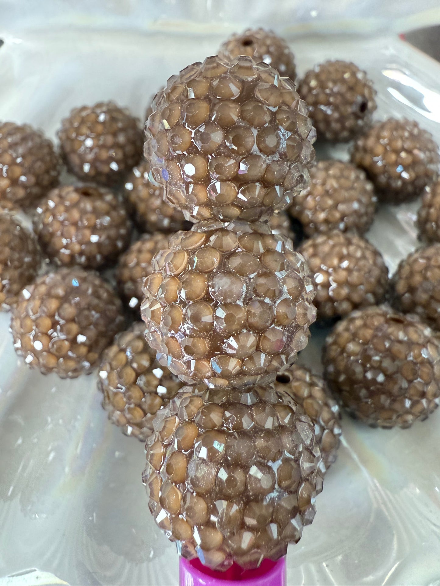 R32-BROWN (5PCS) 20mm Clear Jelly Bubblegum Acrylic Rhinestone Beads for DIY