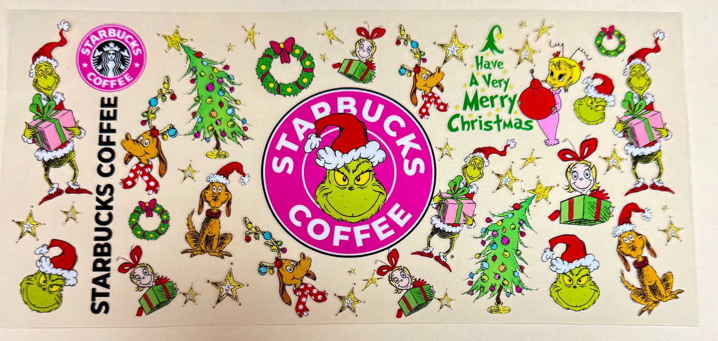 C454- (1PC) GRINCH COFFEE16OZ UV DTF Transfer Wrap/Sticker for Cup/Tumbler