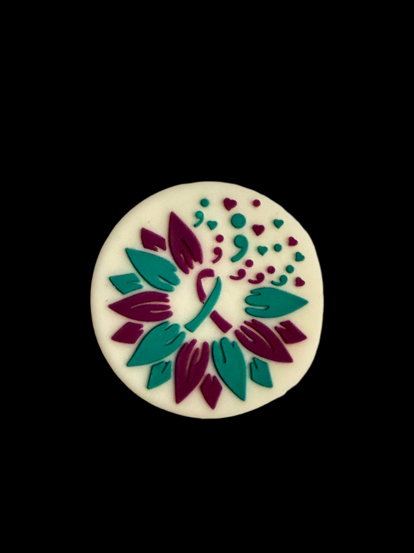 F/Q28- (1)PC 1.1" Teal/Purple Ribbon W/SemiColon/Flower Focal Bead for DIY Keychains, Wristlets, Cup Charms, Car Charms ETC