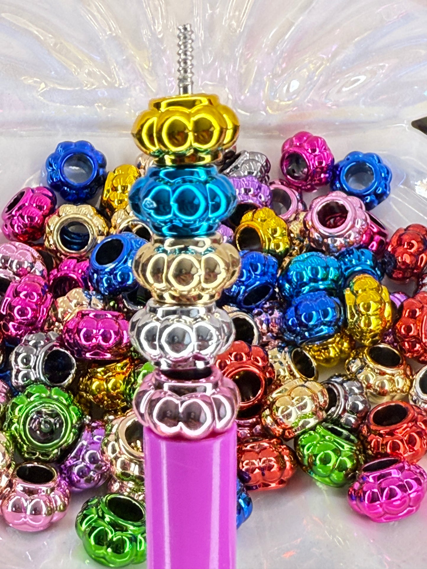 R92-(10PCS) 13mm Metallic Multi Color Lantern/Bumpy Lentils/Spacer/Wheel Plastic Beads for DIY