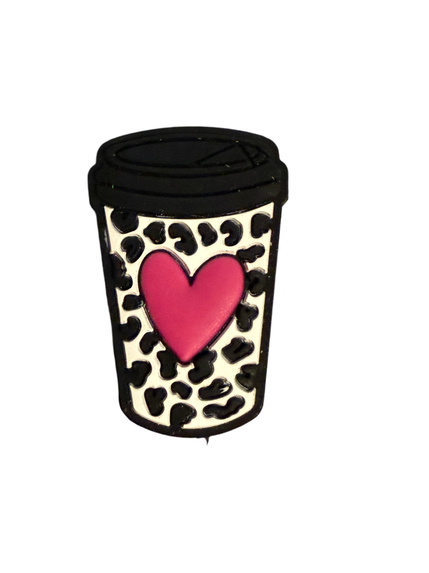 F/COF6 (1)PC 1.2" Leopard Print Coffee Cup W/Heart Focal Bead for DIY Keychains, Wristlets, Cup Charms, Car Charms ETC
