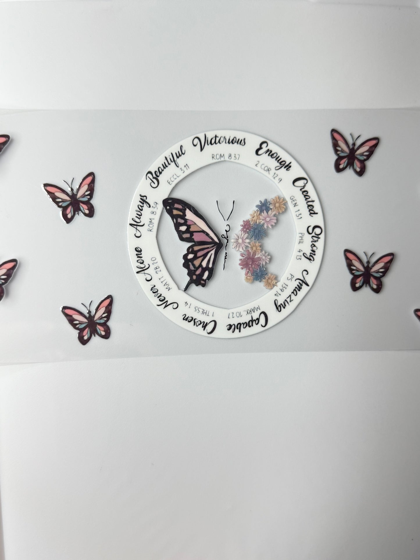 C38- Proverb Circle with colorful pastel butterflies 16OZ UV DTF Transfer Wrap/Sticker for Cup/Tumbler