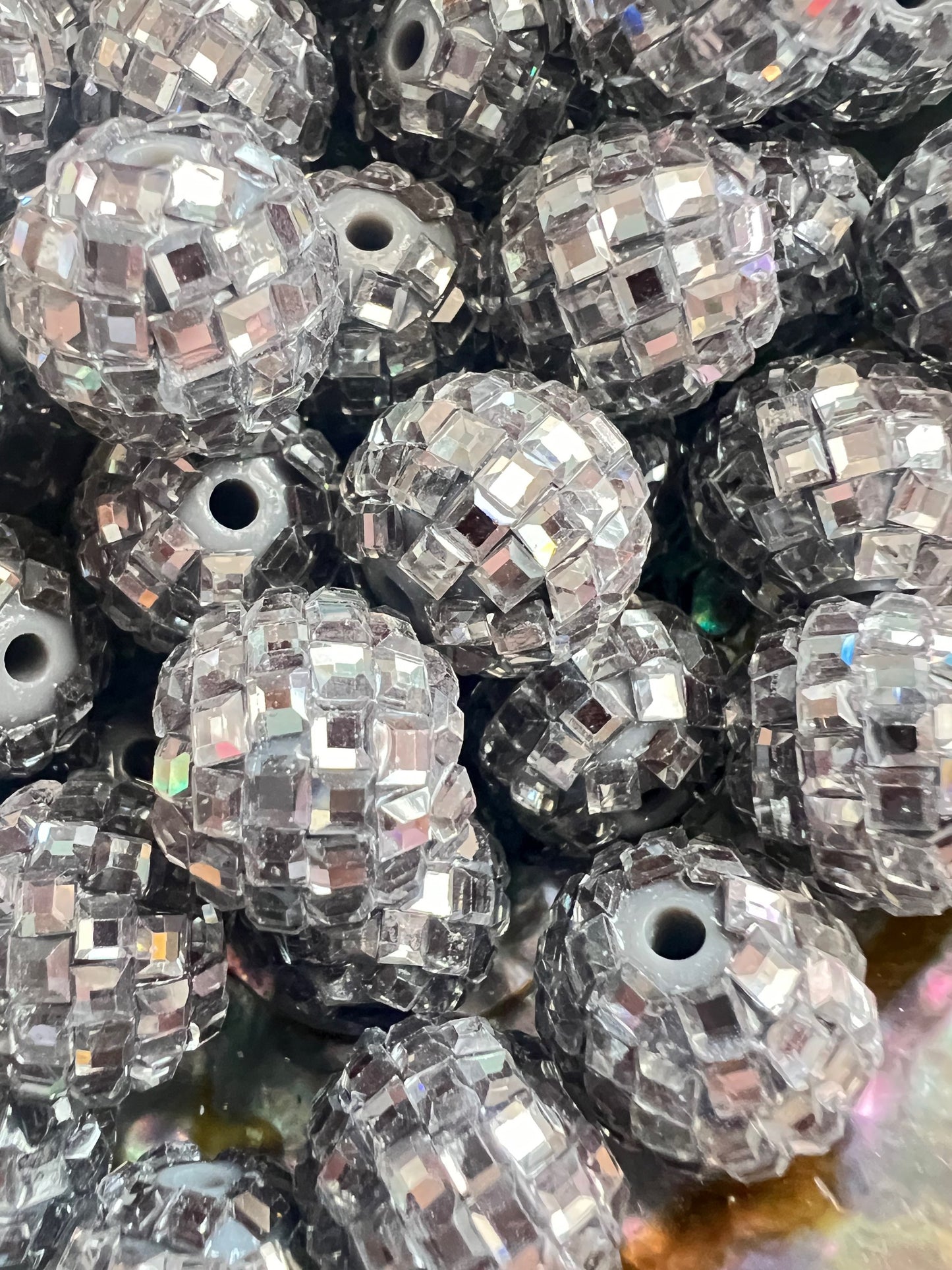 10 PCS - 16mm Gunmetal Gray DISCO Mirror Round Acrylic Rhinestone Beads image 2