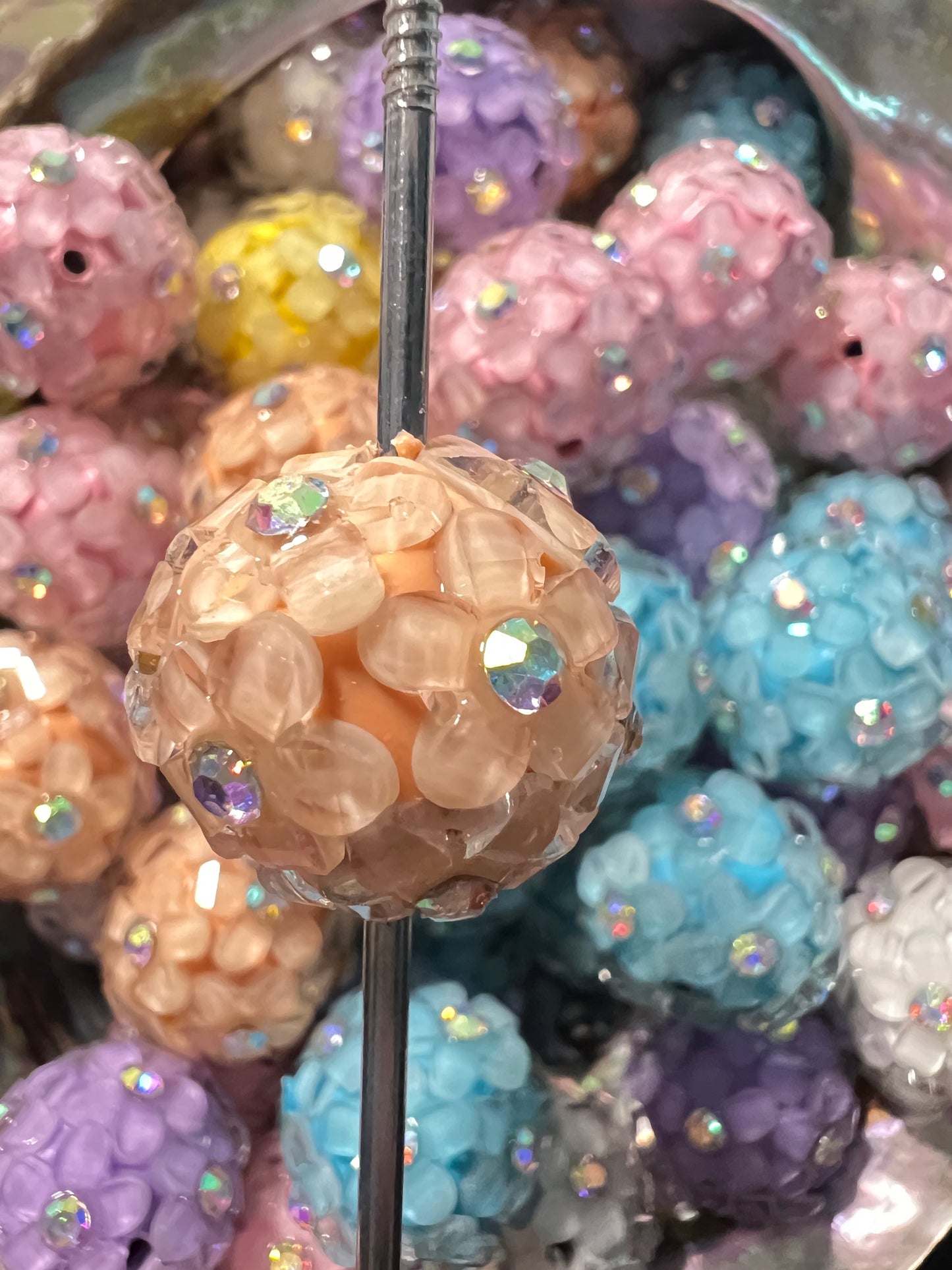 5 PCS- 19mm Fancy Round Mixed Colors Flowers/Rhinestones/Gems/ Clay Bea Beads image 2