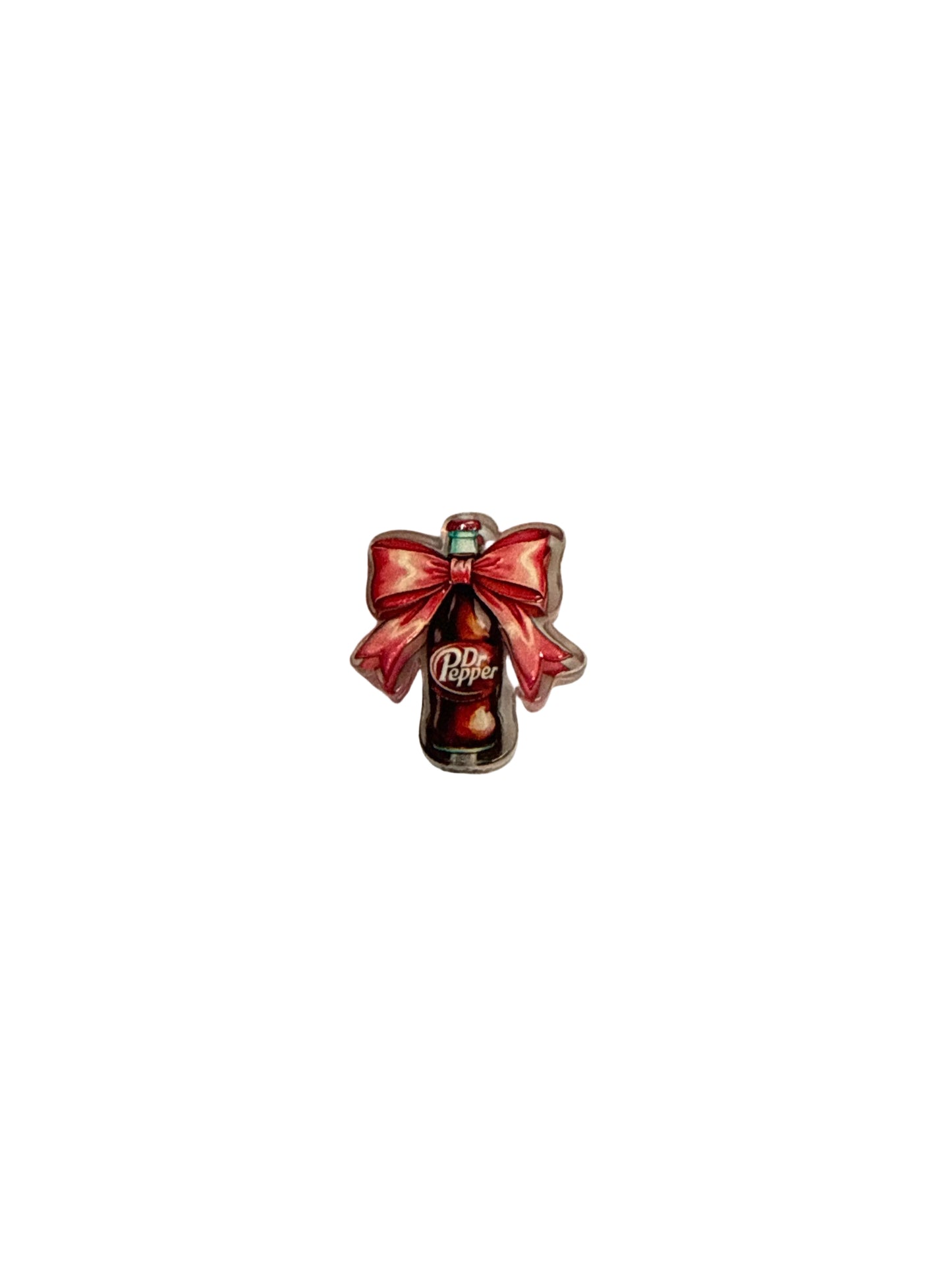 F/ACR47- (1)PC 1" Dr.Pepper W/Pink Bow Acrylic Focal Bead for DIY Pens, Keychains, Wristlets, Cup Charms, Car Charms ETC