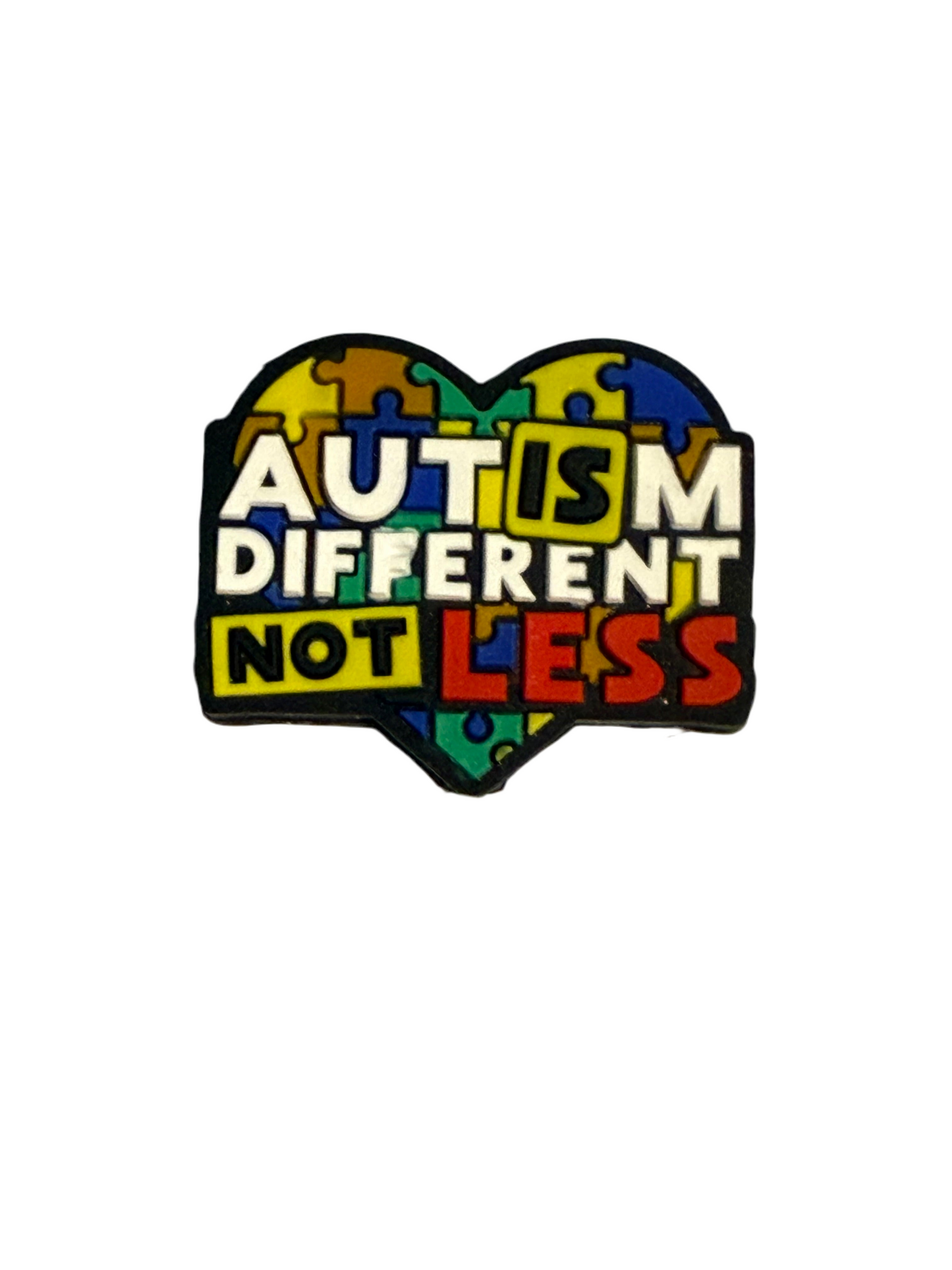 F/DX 5- (1)PC 1.2" Rainbow Puzzle Piece Heart Autism IS Different NOT less Focal Bead for DIY Keychains, Wristlets, Cup Charms, Car Charms ETC
