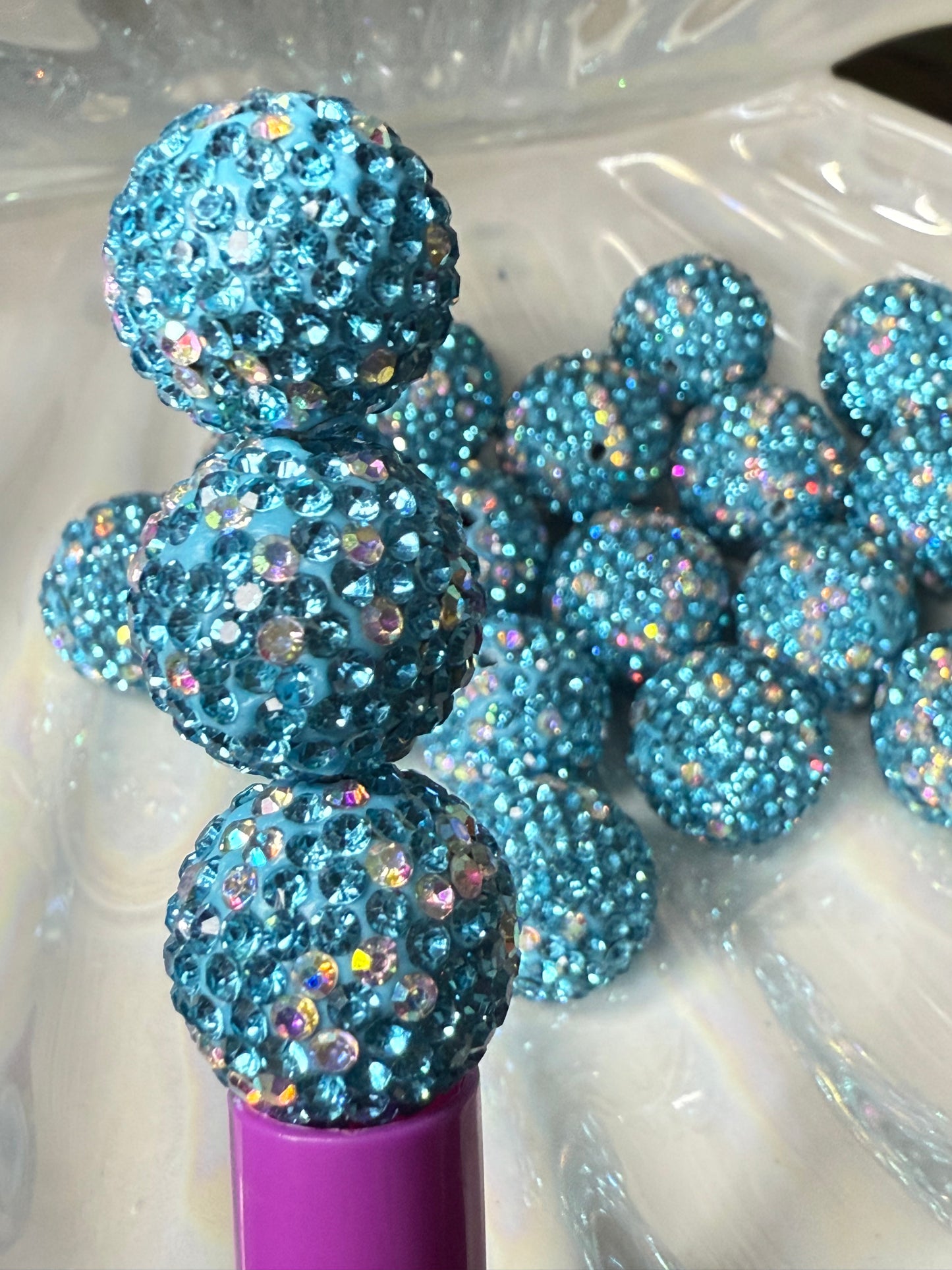 R36- (10PCS) 16mm Sky Blue AB Pave-rhinestones with Polymer Clay Core Beads for DIY