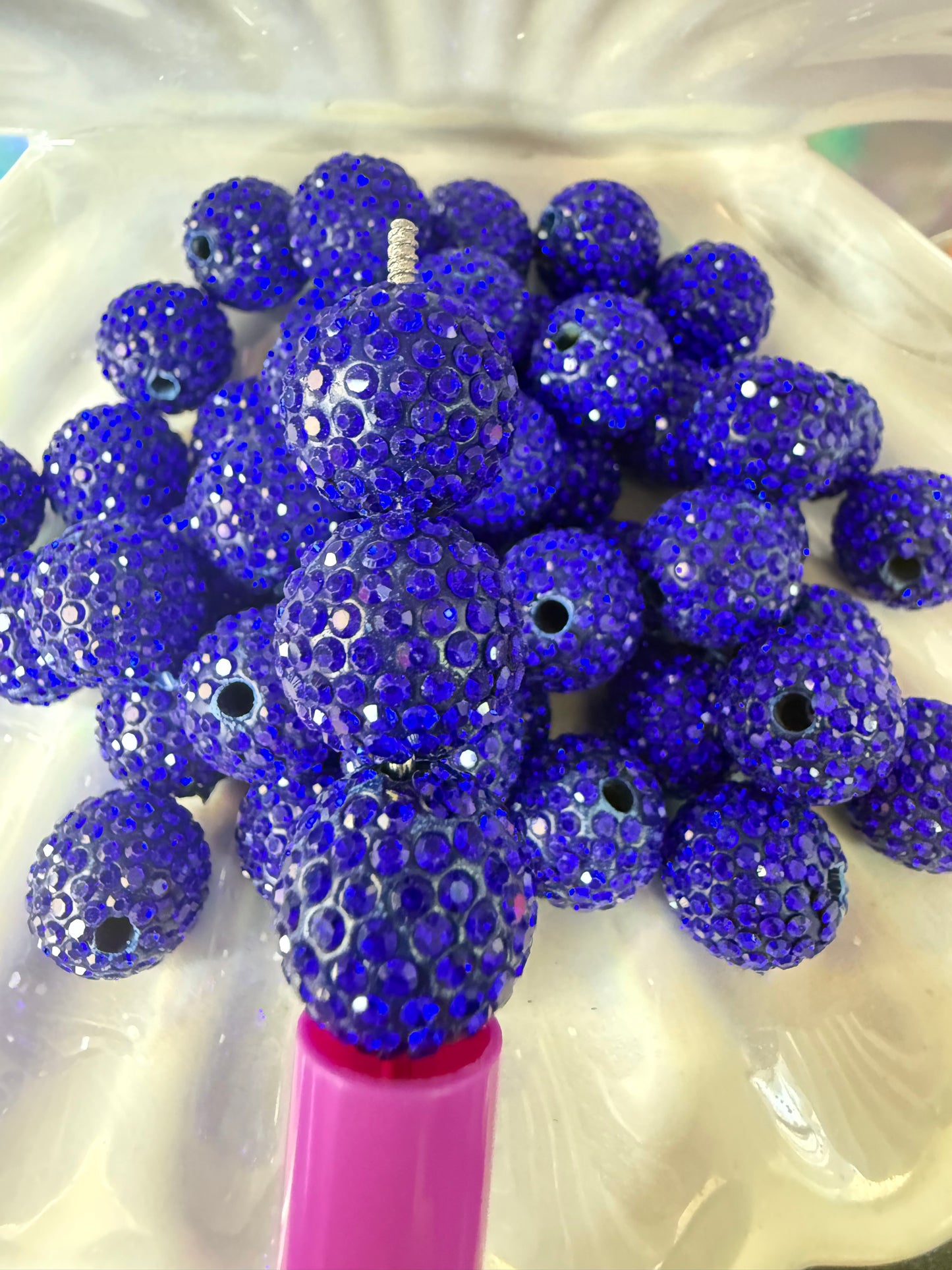 R11- (10PCS) 16mm Royal Blue Pave-rhinestones with Polymer Clay Core Beads for DIY