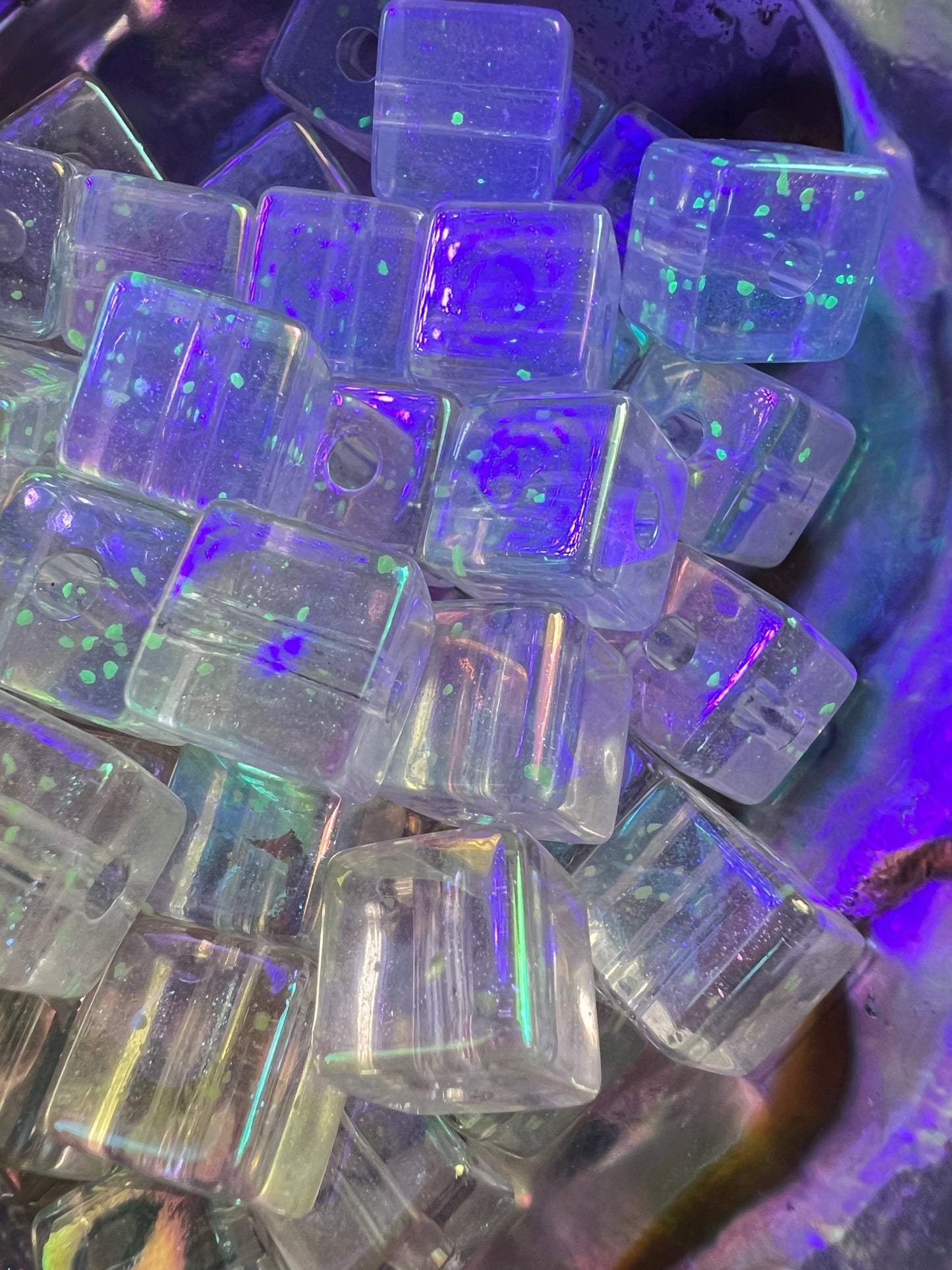 10 PCS- 12mm Luminous Clear/Transparent Acrylic Galaxy Shimmer Confetti Beads image 4