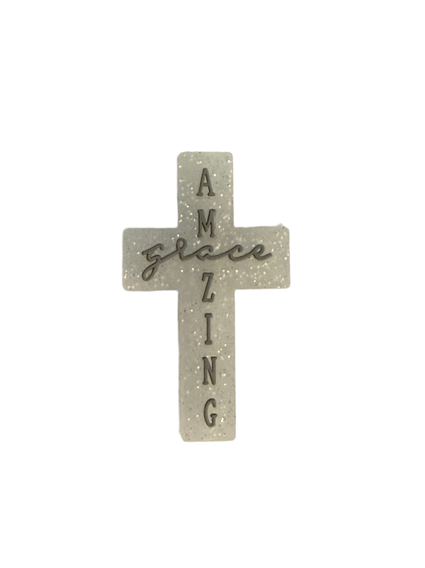 F/R22- (1)PC 1.5" Amazing Grace Cross Clear W/Silver Glitter Focal Bead for DIY Keychains, Wristlets, Cup Charms, Car Charms ETC