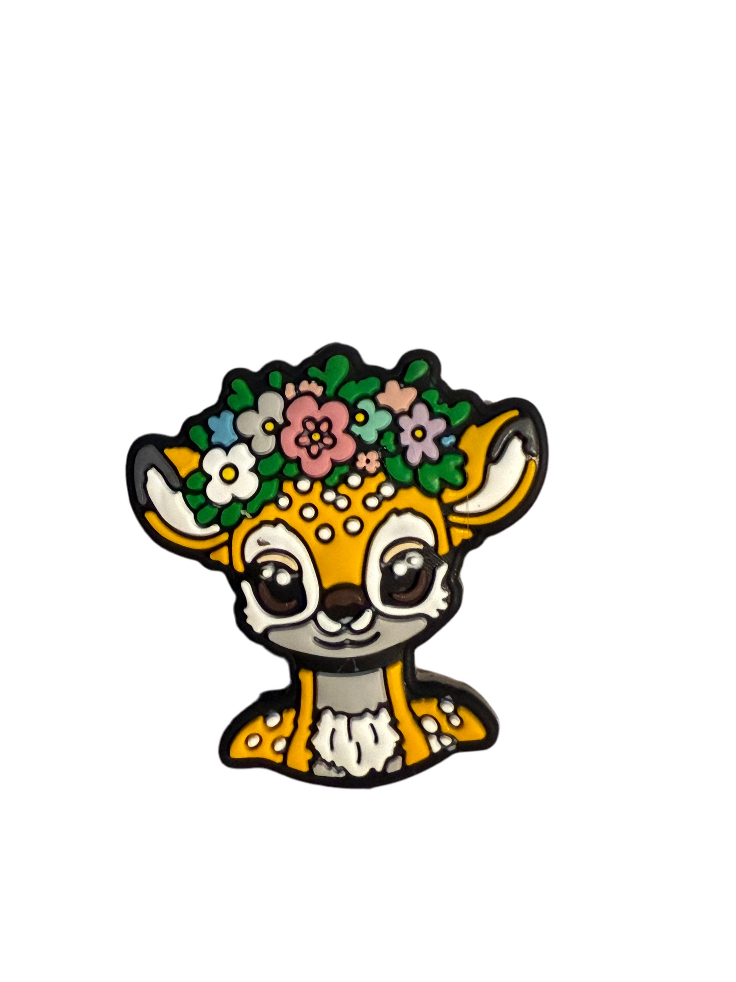 F/A4- (1)PC 1.3" Spotted Deer W/Floral Headband Focal Bead for DIY Keychains, Wristlets, Cup Charms, Car Charms ETC