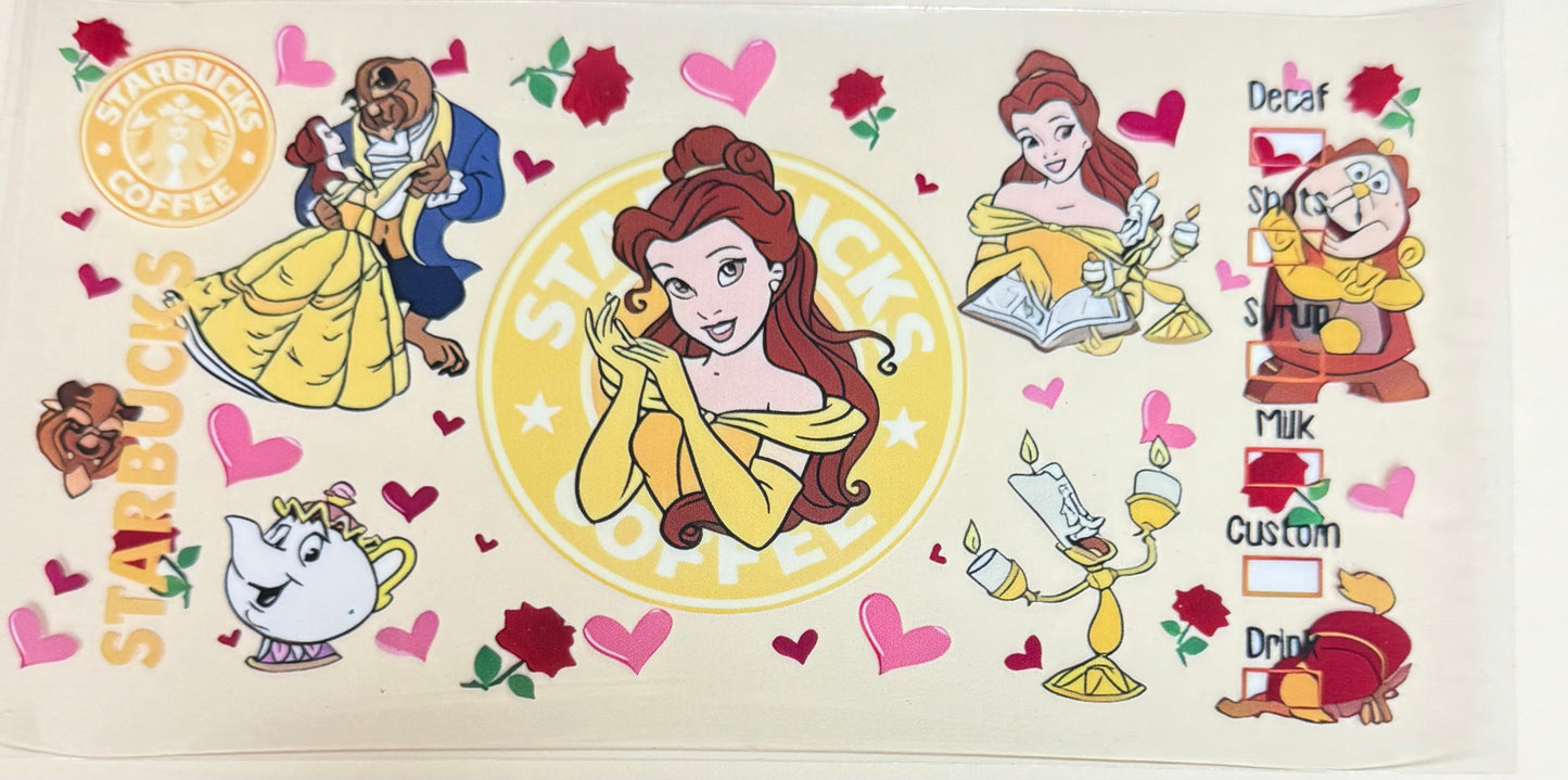 C496- (1PC) BEAUTY & BEAST 16OZ UV DTF Transfer Wrap/Sticker for Cup/Tumbler