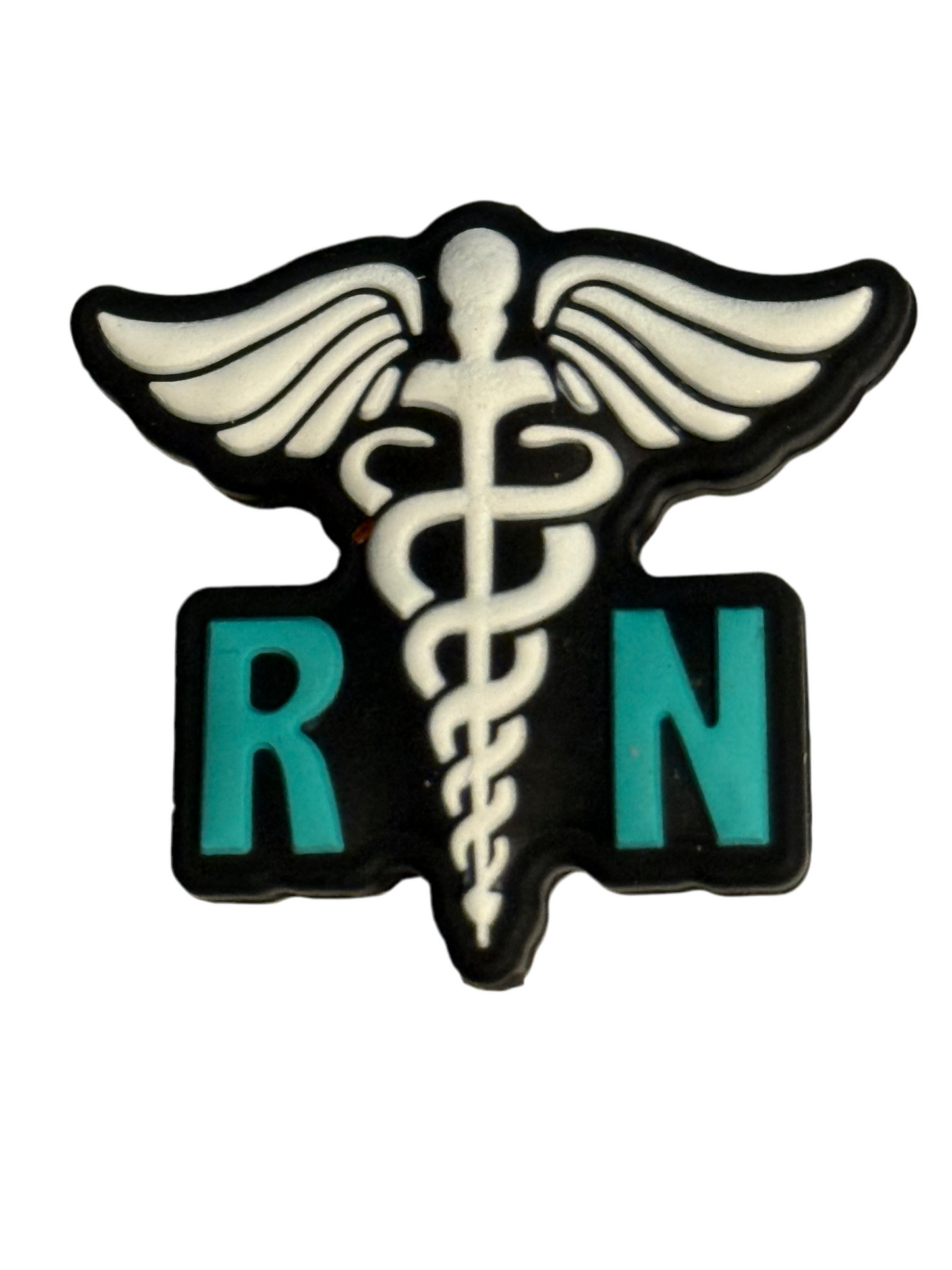 F/C17- (1)PC 1.2" Teal RN W/ White Caduceus Symbol Focal Bead for DIY Keychains, Wristlets, Cup Charms, Car Charms ETC