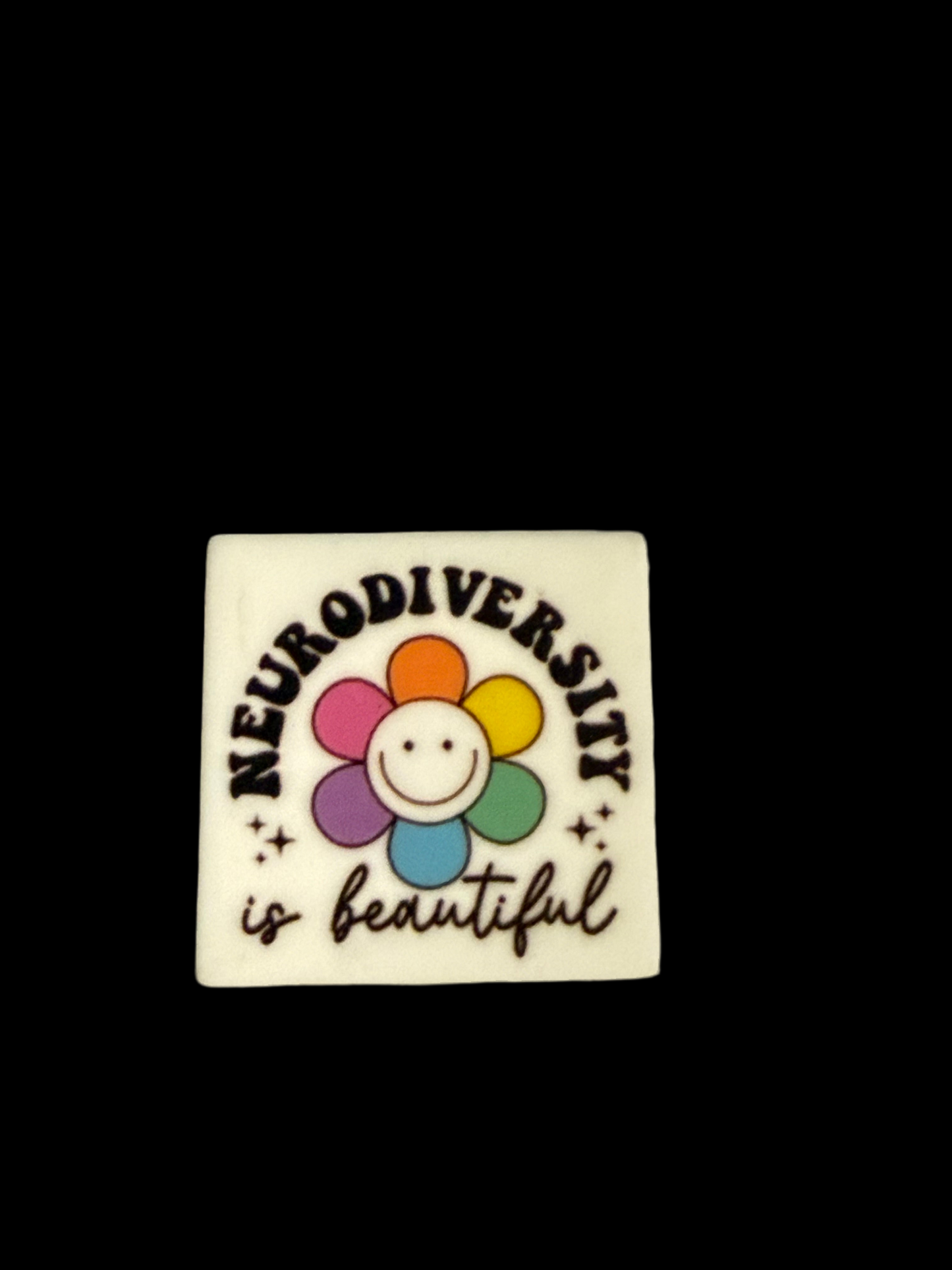 F/DX 3- (1)PC 1.1" NEURODIVERSITY is beautiful W/Rainbow Flower Focal Bead for DIY Keychains, Wristlets, Cup Charms, Car Charms ETC
