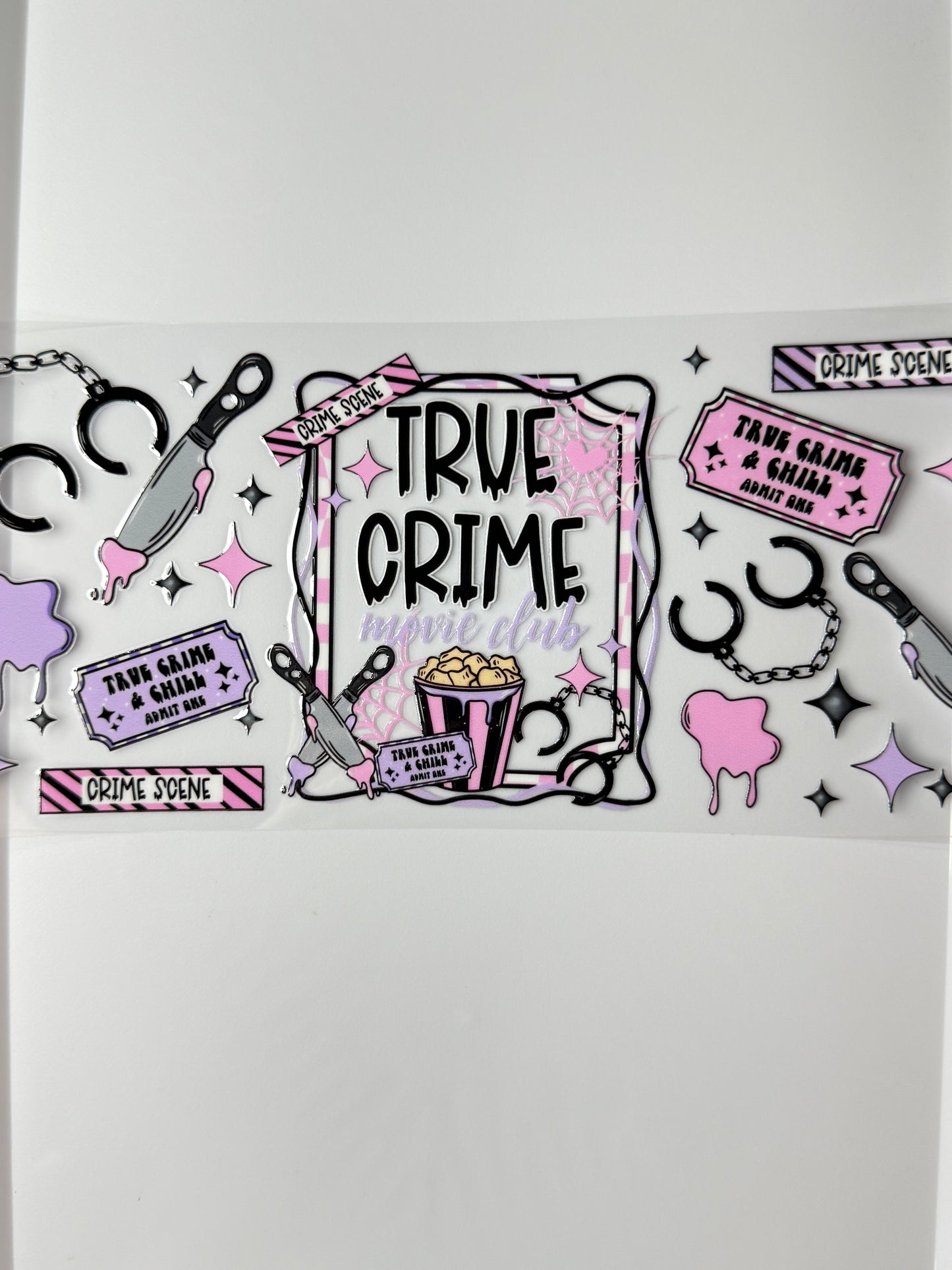 C76- TRUE CRIME movie club with pastel quotes, and accents 16OZ UV DTF Transfer Wrap/Sticker for Cup/Tumbler