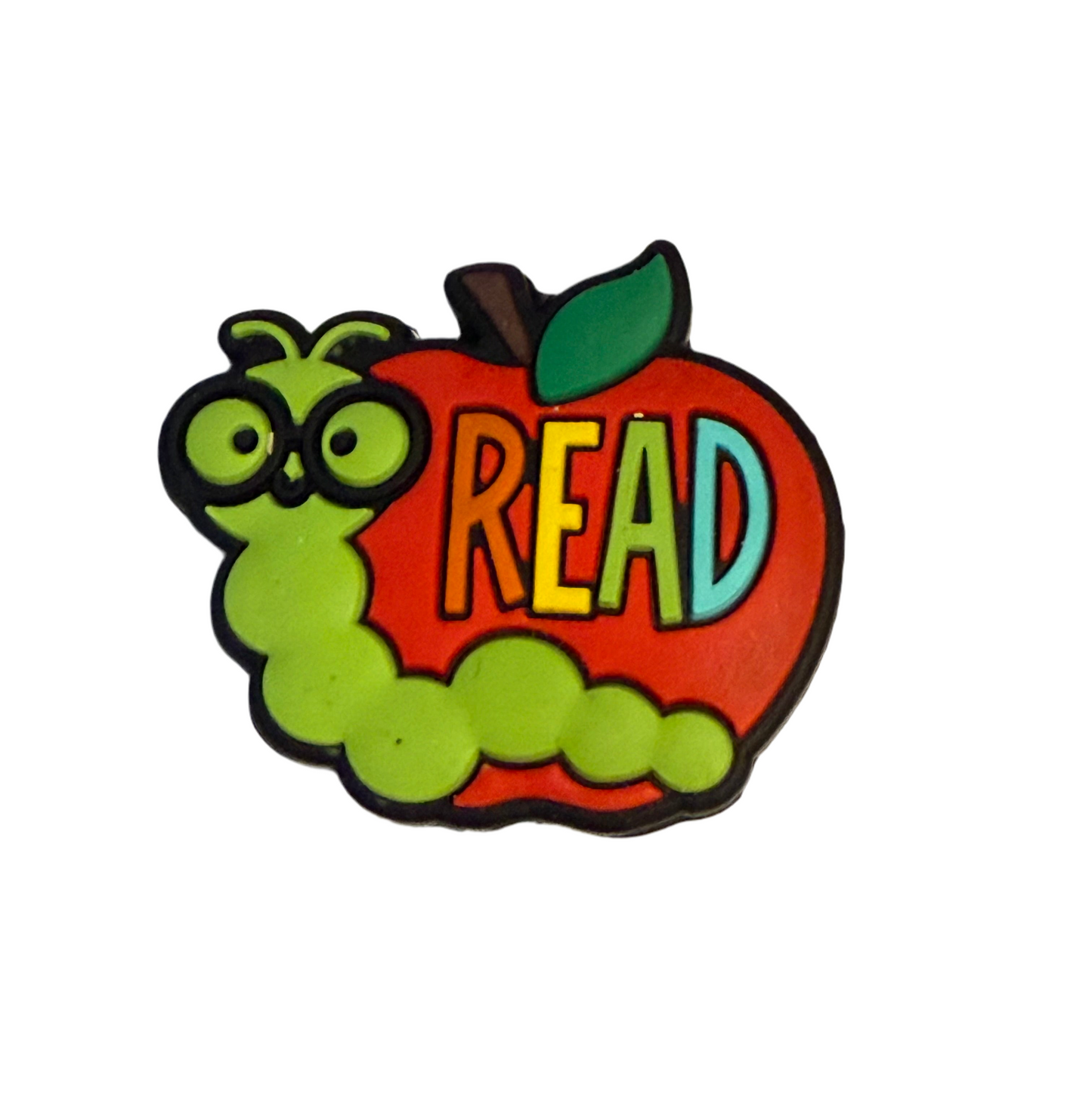 F/C37- (1)PC 1.1" RED APPLE W/Rainbow READ/BookWorm Focal Bead for DIY Keychains, Wristlets, Cup Charms, Car Charms ETC