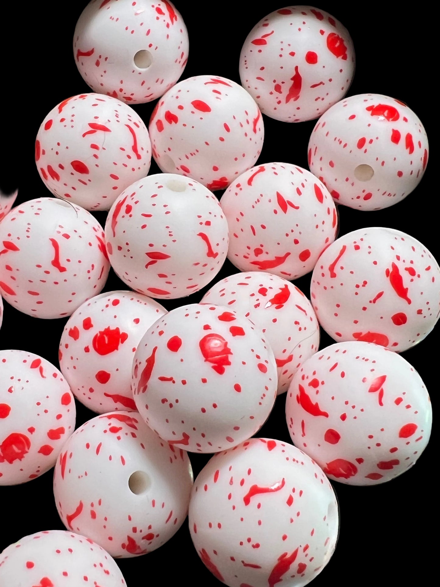 10PCS- 15mm Red Splattered/Bloody Look on White Silicone Beads image 1