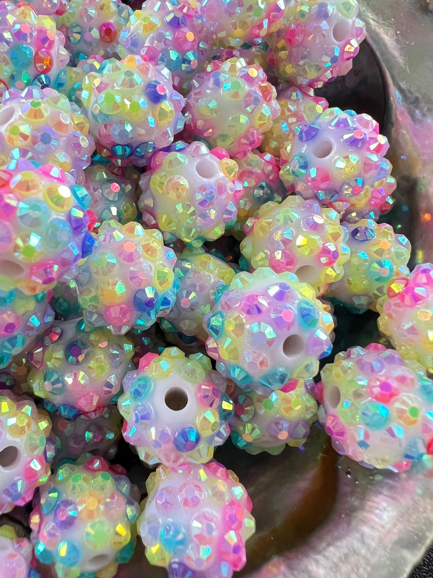 10 PCS -13mm MultiColor Rainbow AB Coated Resin Rhinestone Beads image 2