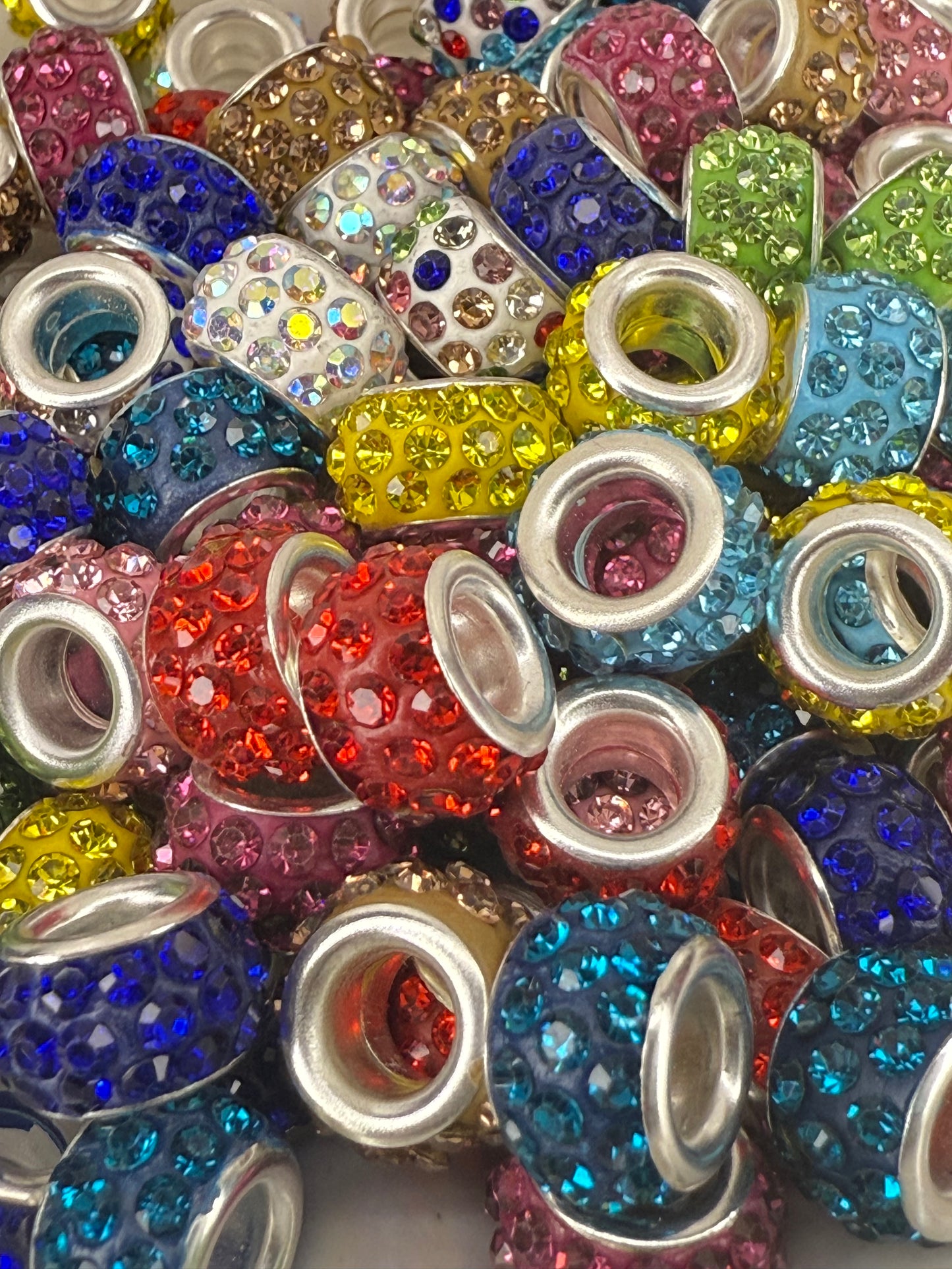 R81-(10PCS) 11mm Multi Color Rhinestone Round Style Acrylic/Plastic Spacer/Wheel Beads for DIY