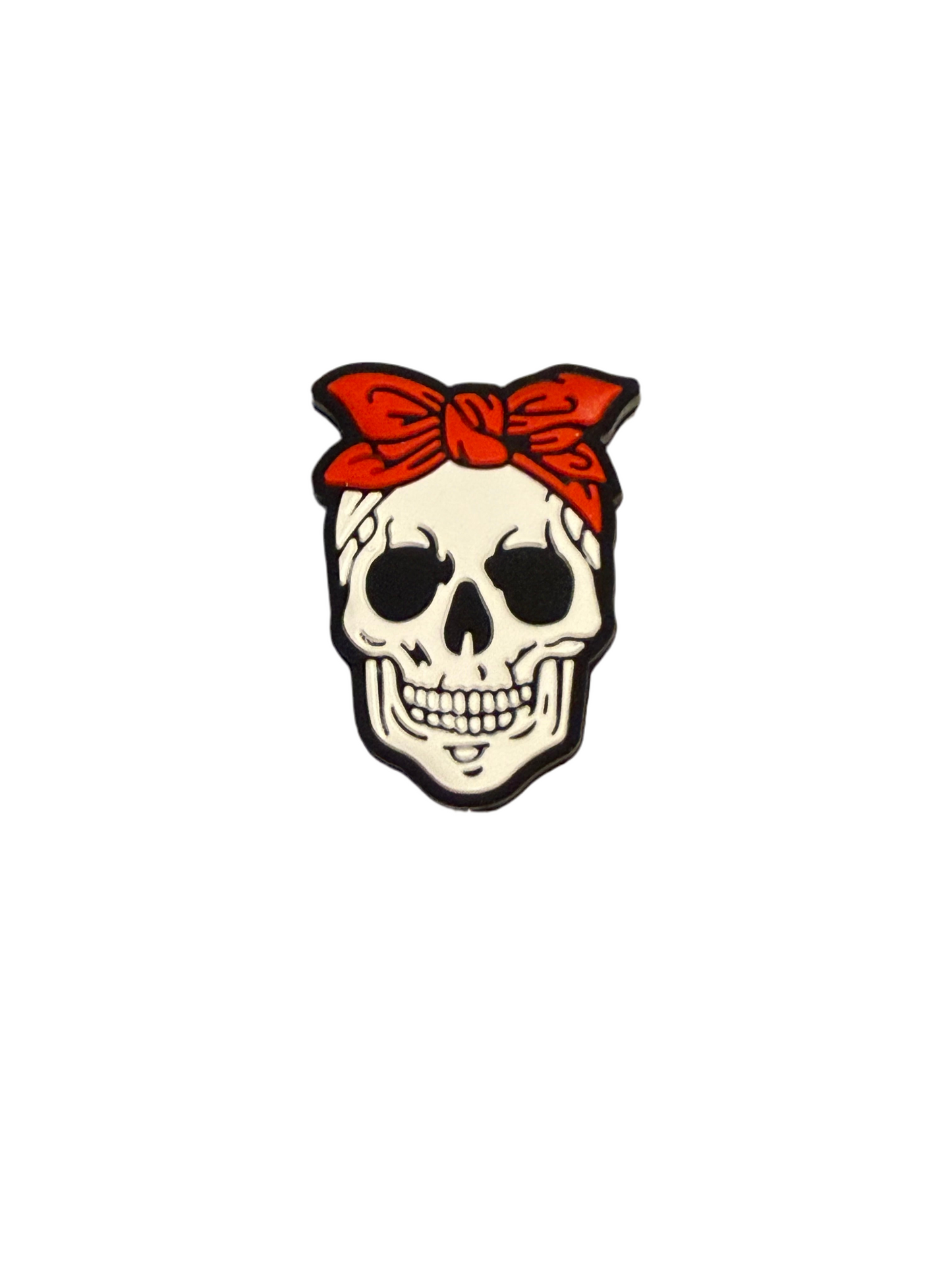 F/S9- (1)PC 1.2" Smiling Skeleton Face W/Red Bow Focal Bead for DIY Keychains, Wristlets, Cup Charms, Car Charms ETC