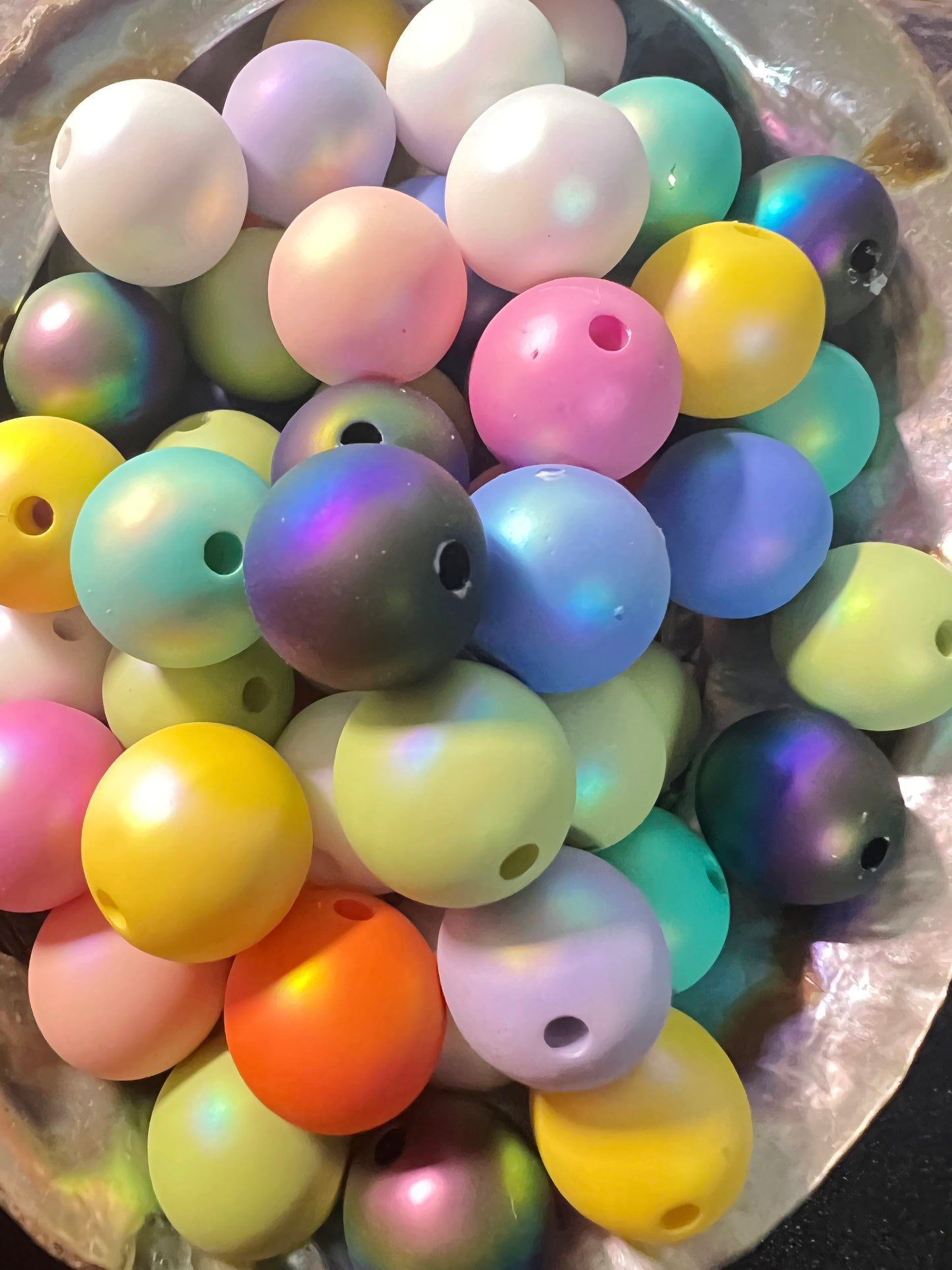 10 PCS- 15mm Multi Colored Matte Pearlescent Silicone Touch Round Acrylic Beads image 2