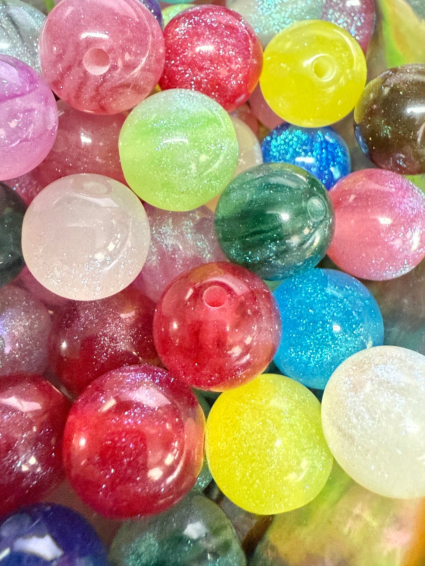 SB8- (10PCS) 12mm UVAB Round Shaped Multicolor Rainbow Galaxy Glitter Mix Acrylic Beads for DIY