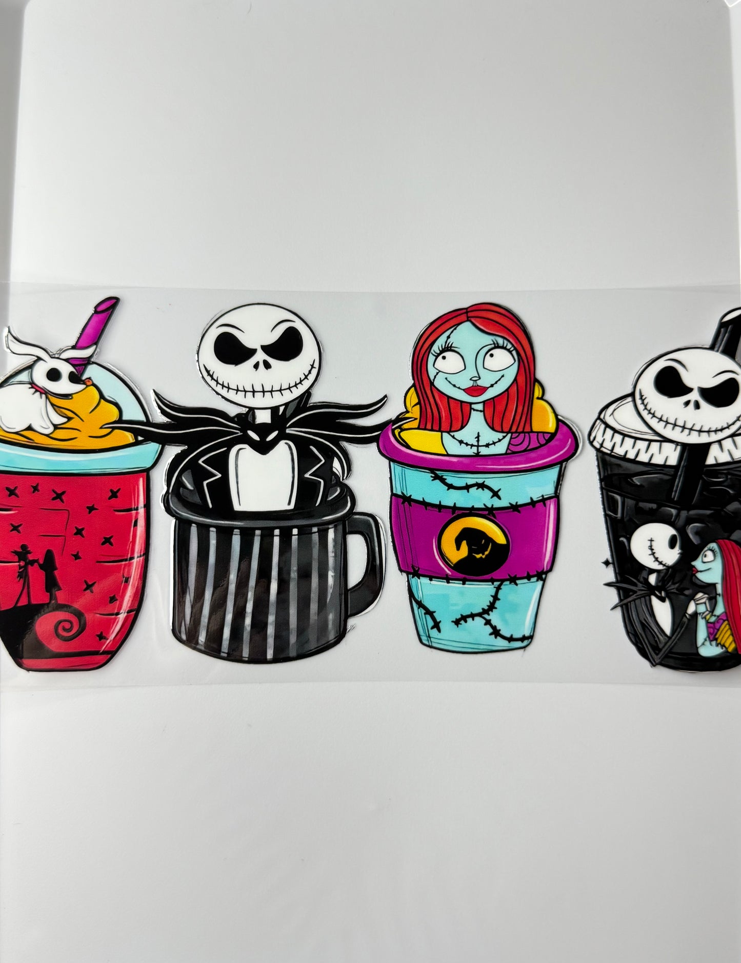 C7- Jack & Sally Halloween Drink Theme 16OZ UV DTF Transfer Wrap/Sticker for Cup/Tumbler