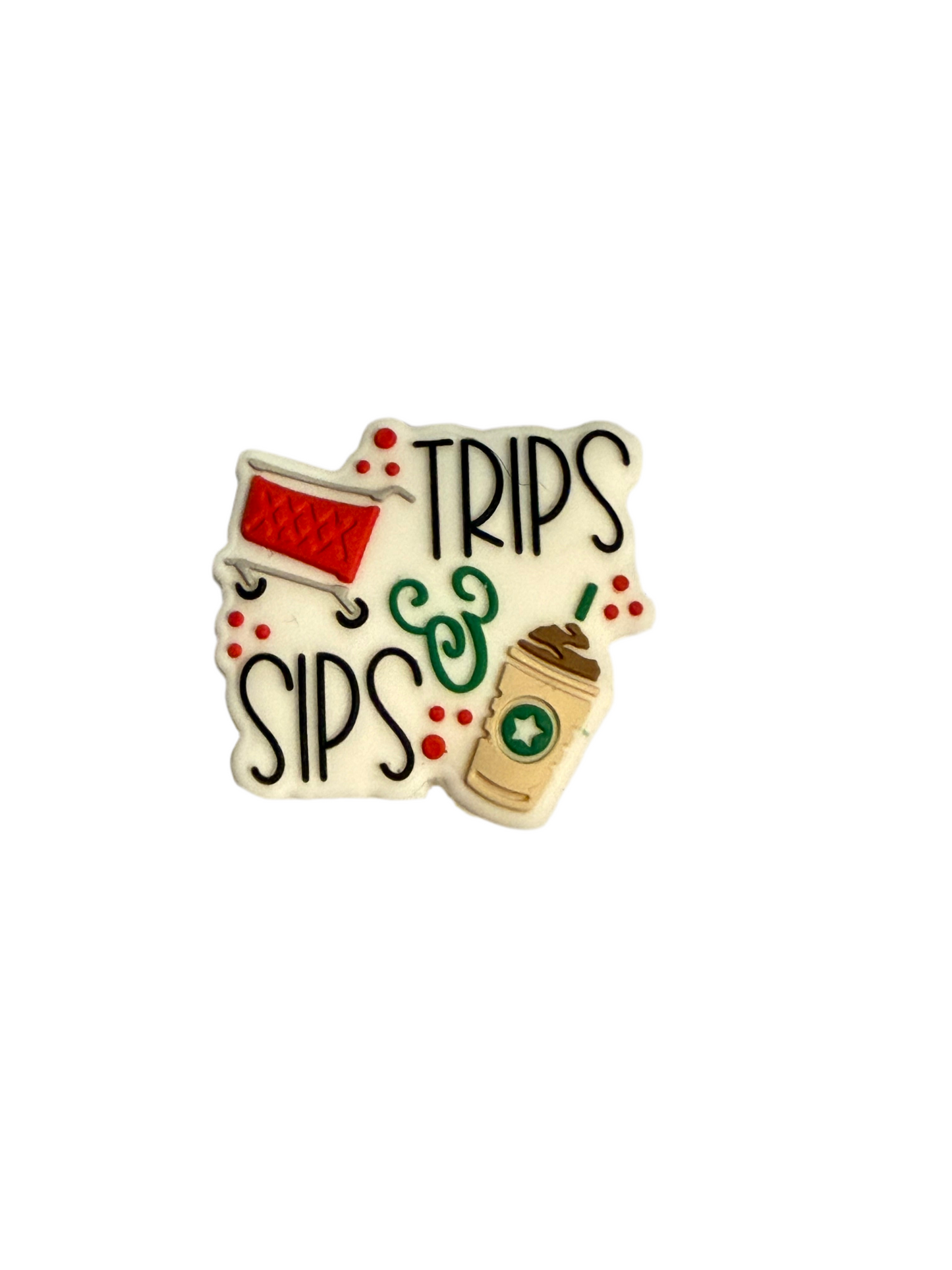 F/Q40 (1)PC 1.1" Trips & Sips W/Coffee/Cart Focal Bead for DIY Keychains, Wristlets, Cup Charms, Car Charms ETC
