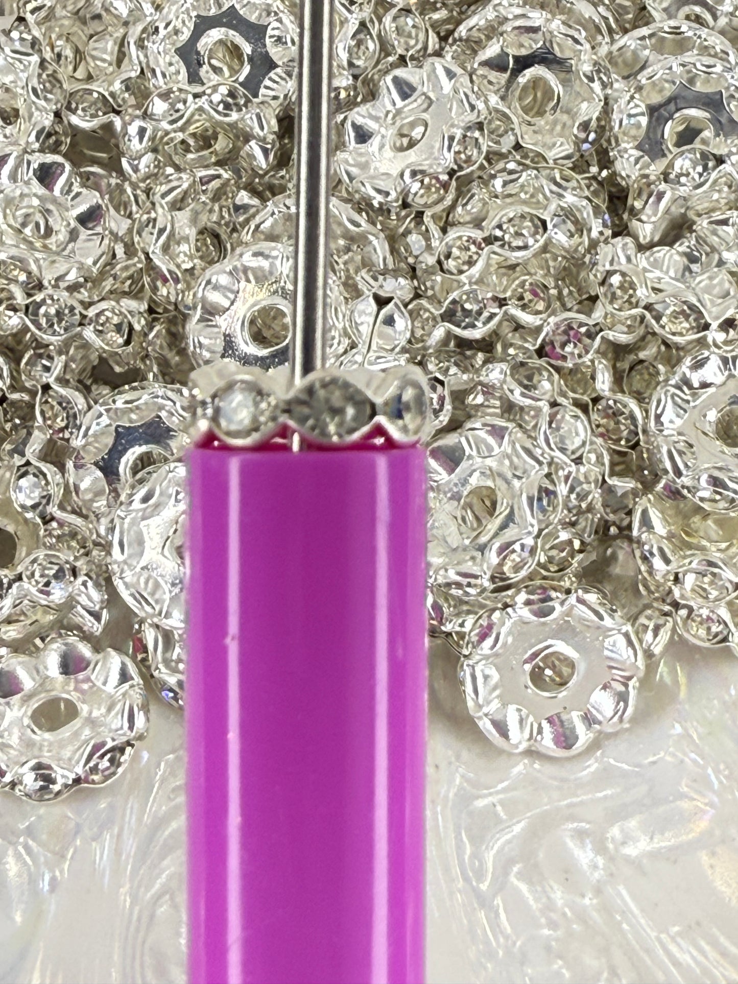 R78-(10PCS) 12mm Clear SILVER Rhinestone Wavy Round Style Acrylic/Plastic Spacer Beads for DIY