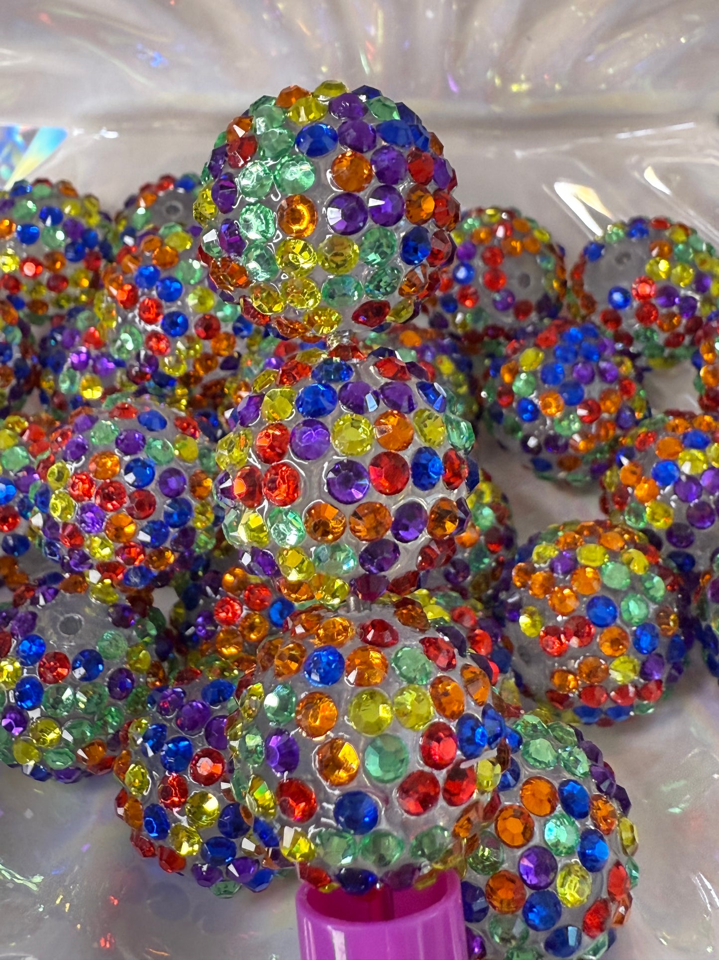 R33- (5PCS) 20mm Clear Rainbow Color Bubblegum Acrylic Rhinestone Beads for DIY
