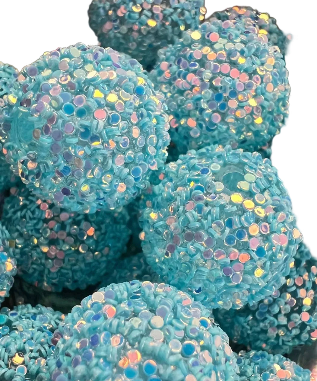R26 SKY BLUE- (10PCS) 20mm Bubblegum Acrylic Sugar Beads Coated with Glitter Flakes Beads for DIY