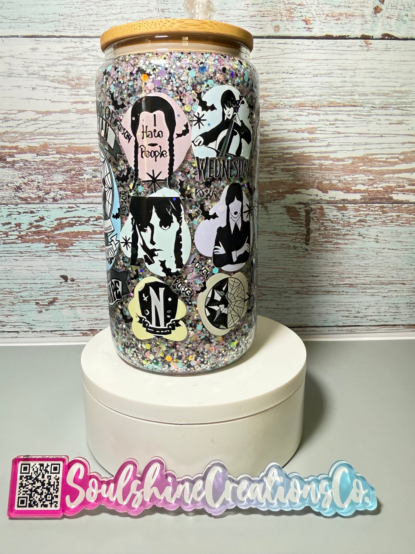(1)- Ready To Ship Colorful WEDNESDAY Design 16OZ ACRYLIC Snow Globe Tumbler