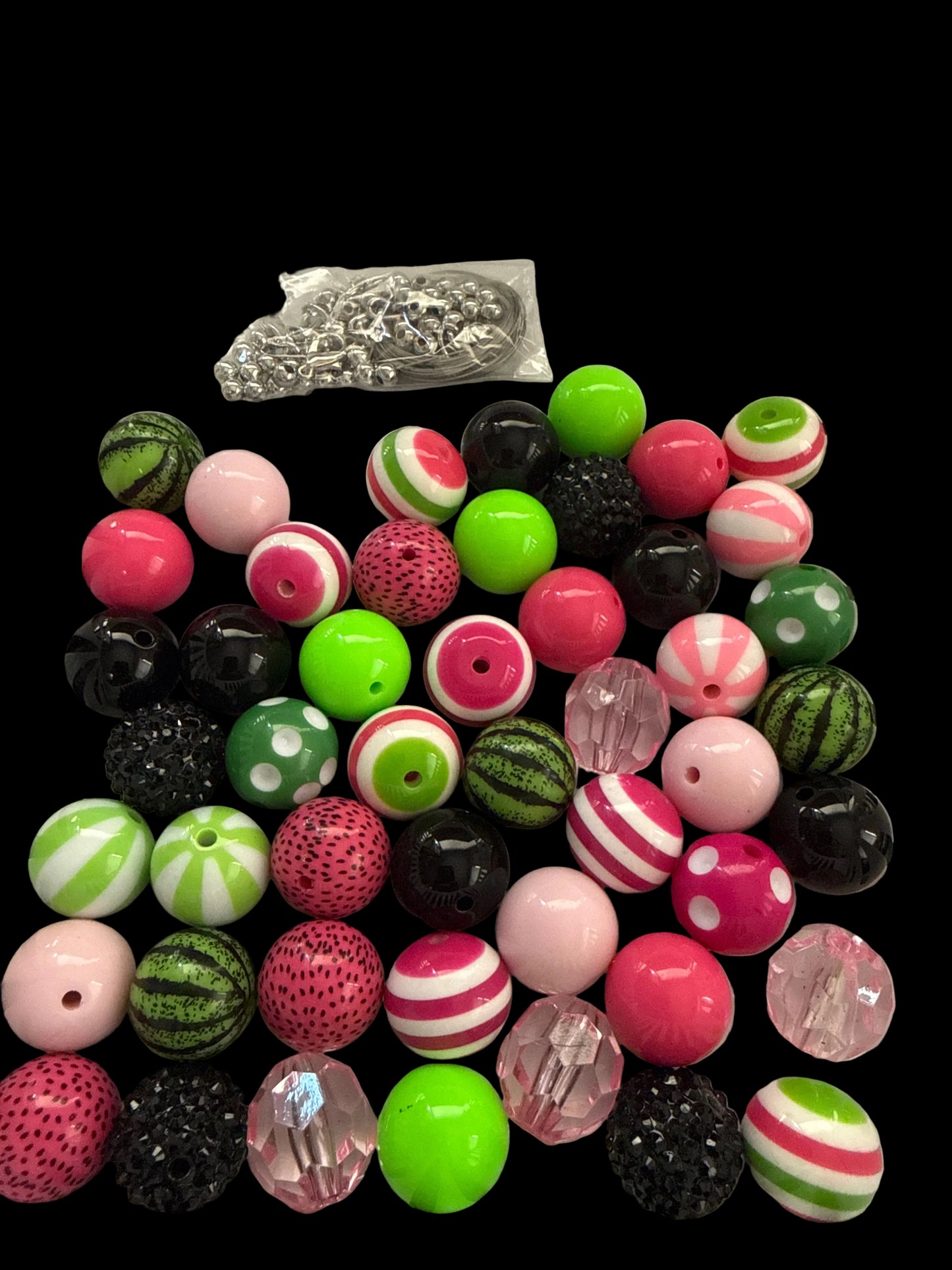 BM9- Bubblegum MIXED watermelon Colors Acrylic Beads For DIY Necklace W/Hardware