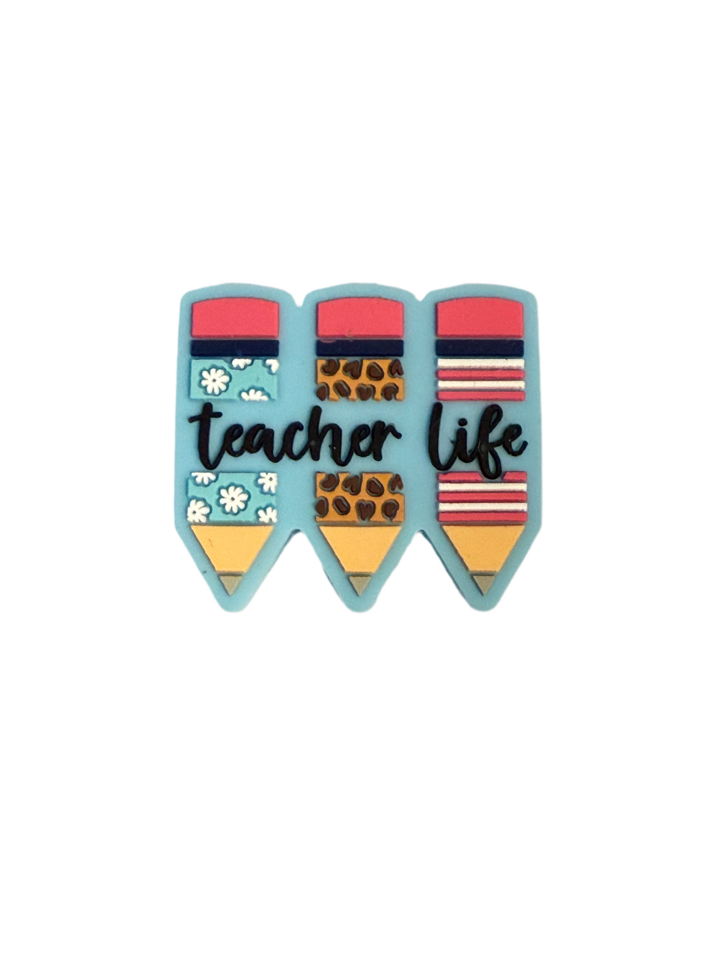 F/C43- (1)PC 1.2" TEACHER LIFE W/Colorful Pencils Focal Bead for DIY Keychains, Wristlets, Cup Charms, Car Charms ETC