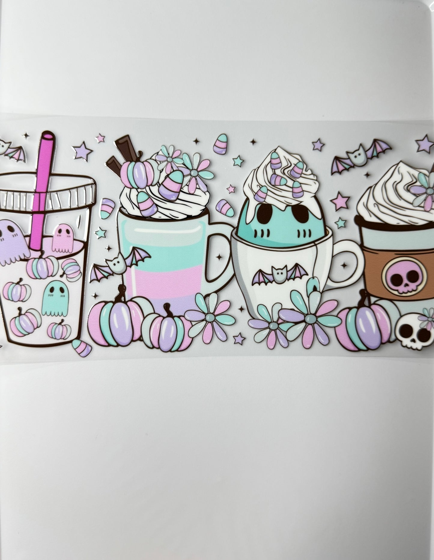 C43- Pastel Ghosts, skulls, pumpkins, candy, and flowers Halloween Drink Theme 16OZ UV DTF Transfer Wrap/Sticker for Cup/Tumbler
