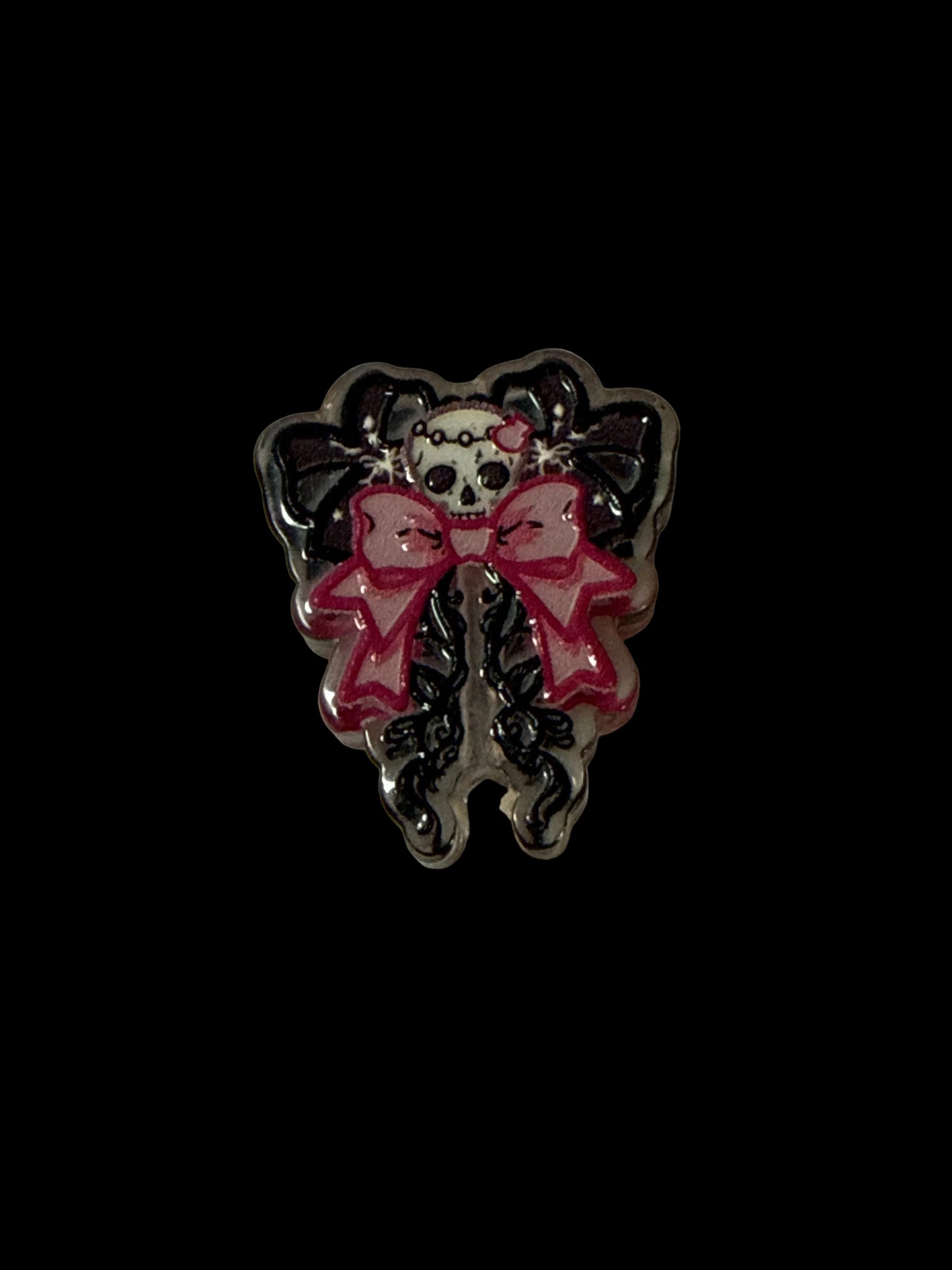 F/ACR17- (1)PC 1" Black/Pink Skull BOW Acrylic Focal Bead for DIY Pens, Keychains, Wristlets, Cup Charms, Car Charms ETC