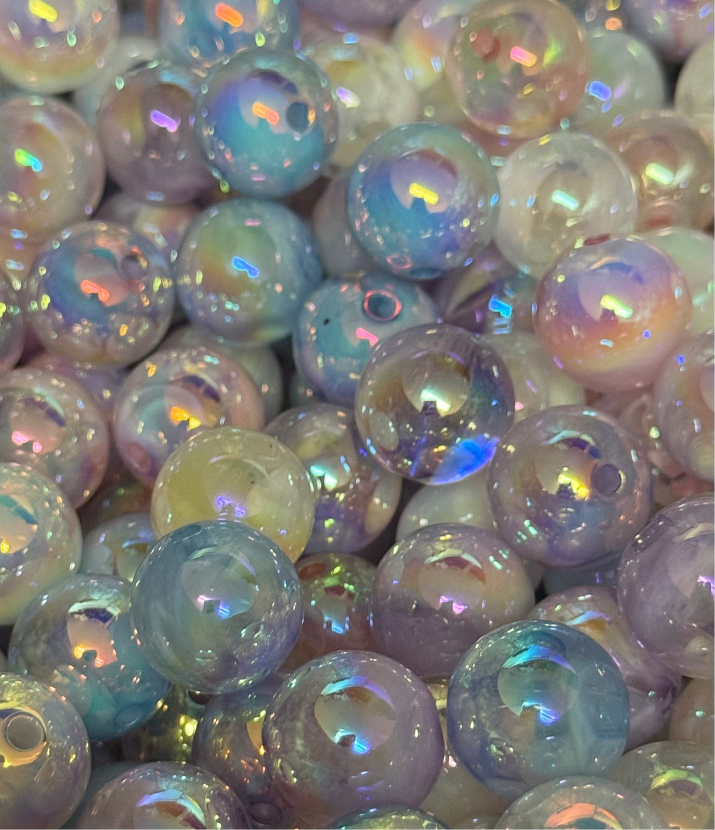 B40- (10PCS) 15mm Multicolored Pastel W/ White MILKY WAY UVAB Rainbow Round Acrylic Beads For DIY